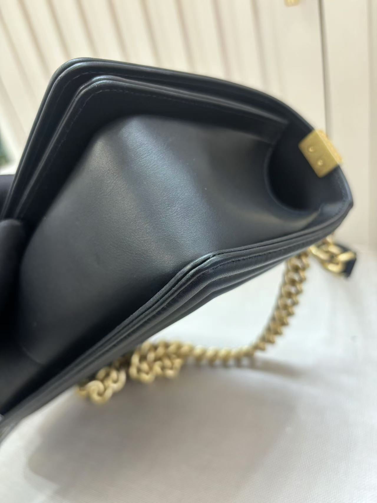 Pre-owned Certified Chanel Boy Bag Medium Black Calfskin with Golden Hardware, 2020, w/ Full set