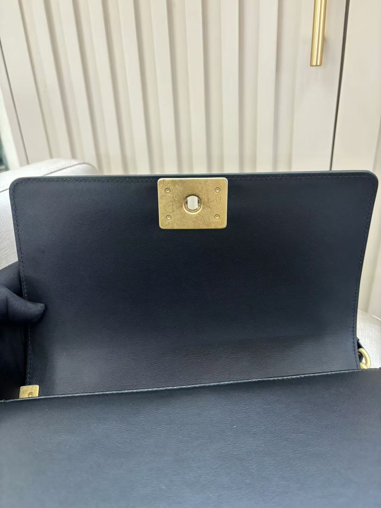 Pre-owned Certified Chanel Boy Bag Medium Black Calfskin with Golden Hardware, 2020, w/ Full set