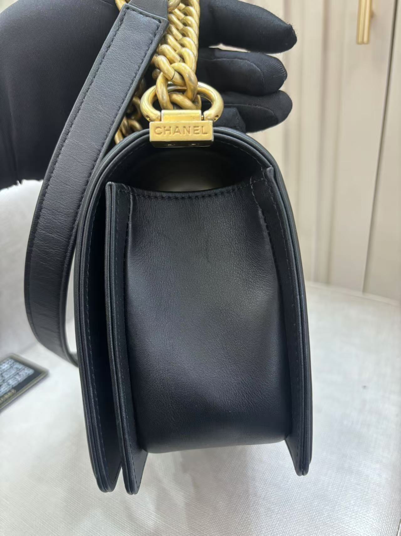 Pre-owned Certified Chanel Boy Bag Medium Black Calfskin with Golden Hardware, 2020, w/ Full set