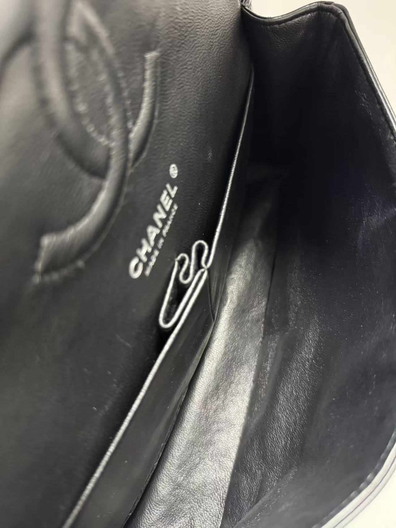 Pre-owned Certified Chanel CF Double Flap Medium Black Patent Leather with Silver Hardware, 2012, w/ dust bag