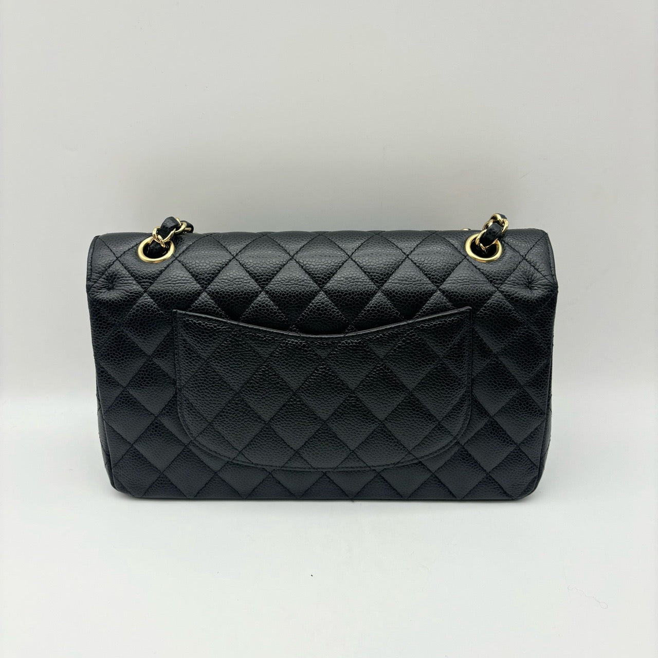 Pre-owned Certified Chanel Classic Flap CF Medium Black Caviar Leather Golden Hardware, 2018, w/ full set - Chanel card, box, dust bag