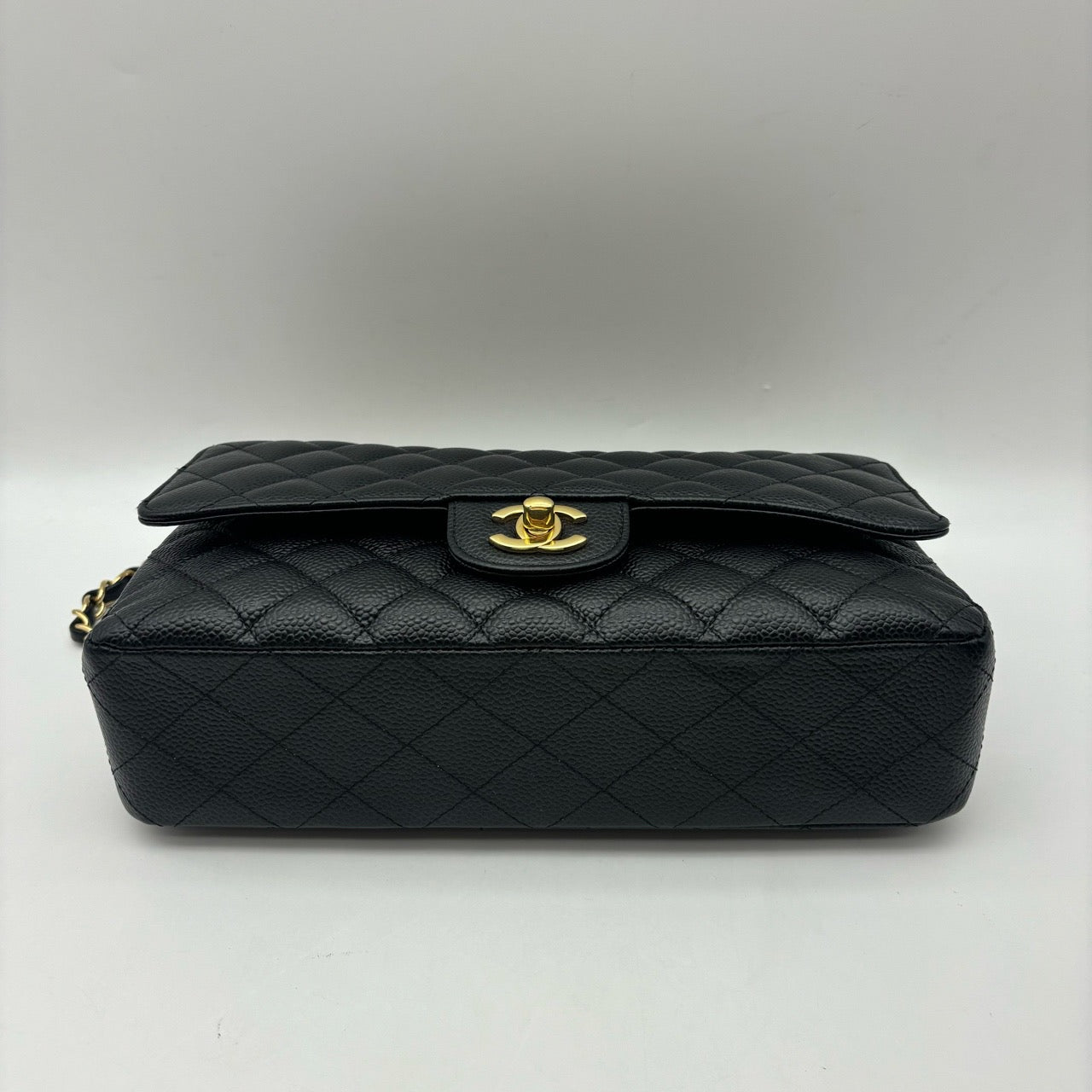 Pre-owned Certified Chanel Classic Flap CF Medium Black Caviar Leather Golden Hardware, 2018, w/ full set - Chanel card, box, dust bag