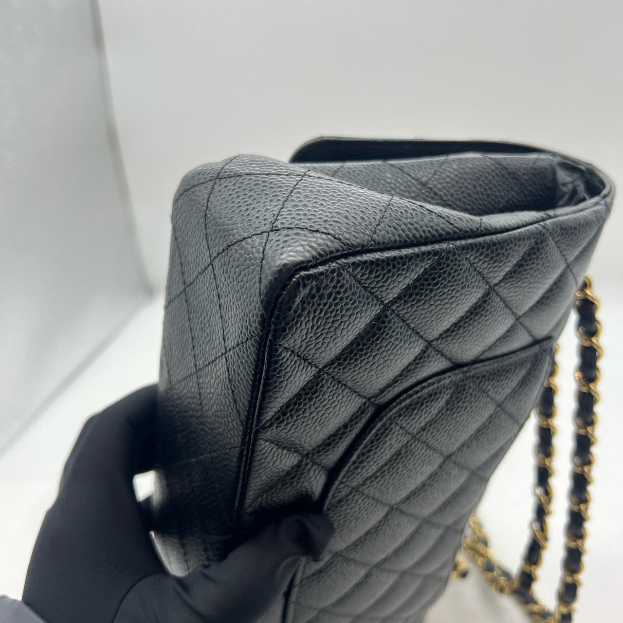 Pre-owned Certified Chanel Classic Flap CF Medium Black Caviar Leather Golden Hardware, 2018, w/ full set - Chanel card, box, dust bag
