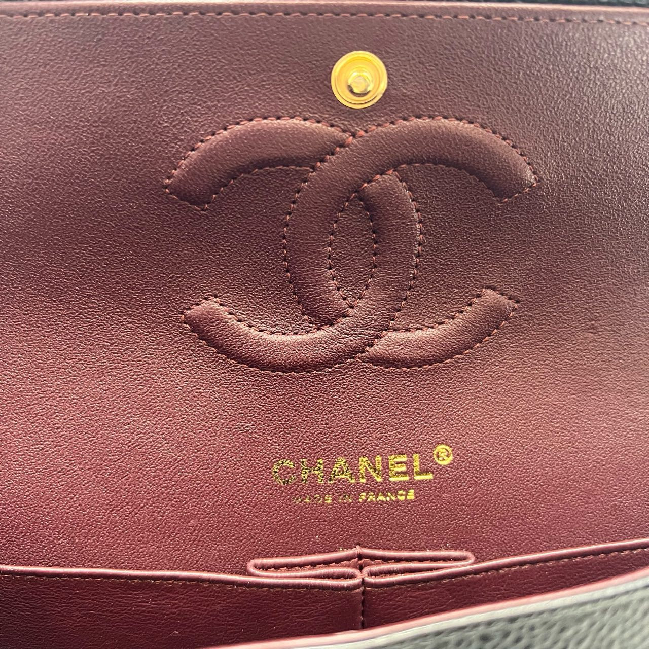 Pre-owned Certified Chanel Classic Flap CF Medium Black Caviar Leather Golden Hardware, 2018, w/ full set - Chanel card, box, dust bag