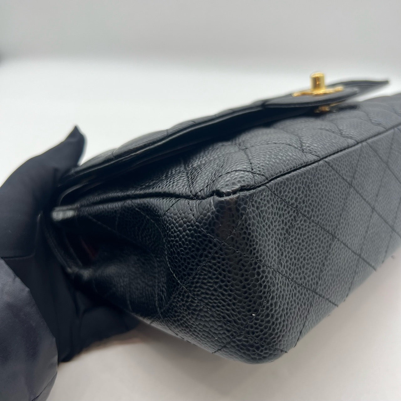 Pre-owned Certified Chanel Classic Flap CF Medium Black Caviar Leather Golden Hardware, 2018, w/ full set - Chanel card, box, dust bag