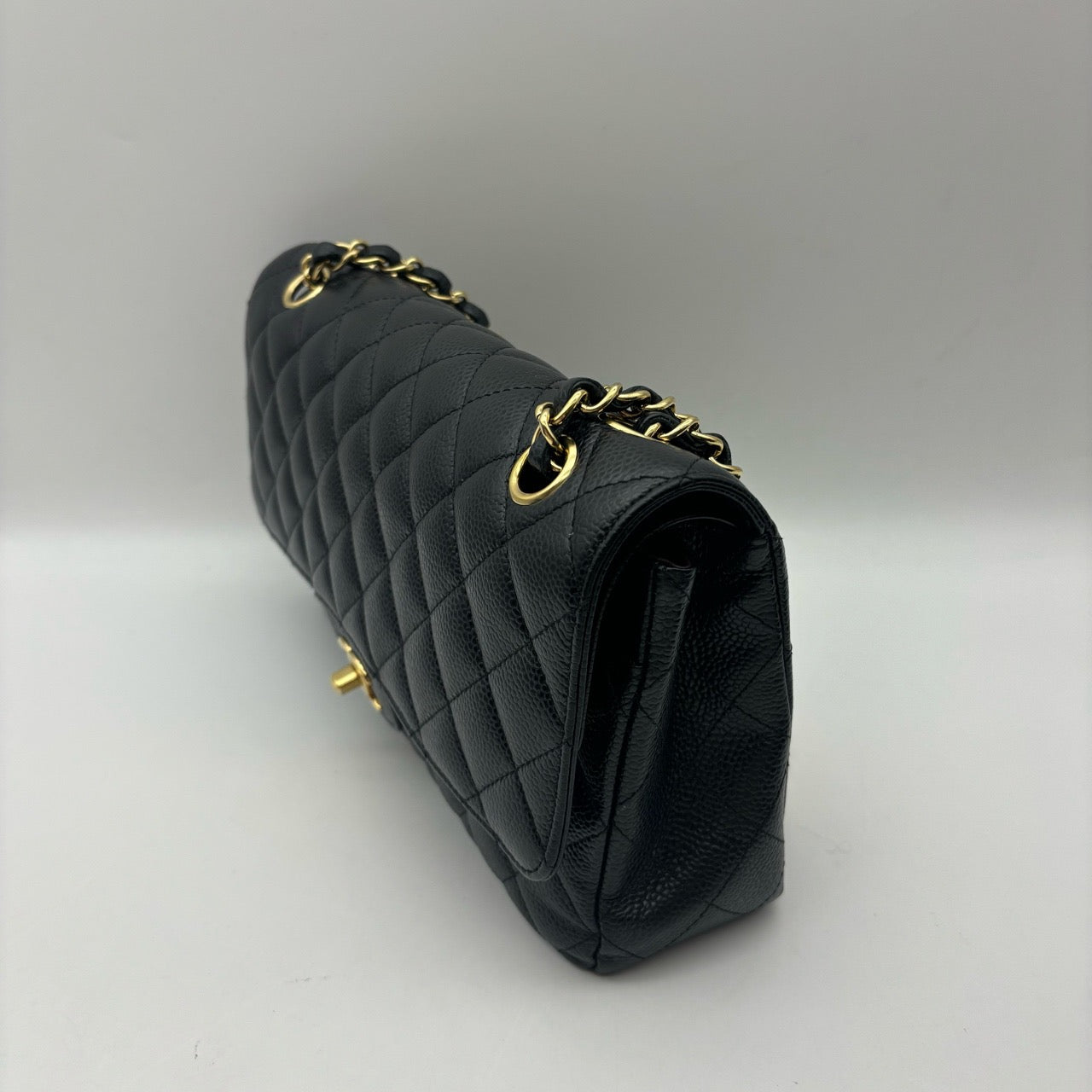 Pre-owned Certified Chanel Classic Flap CF Medium Black Caviar Leather Golden Hardware, 2018, w/ full set - Chanel card, box, dust bag