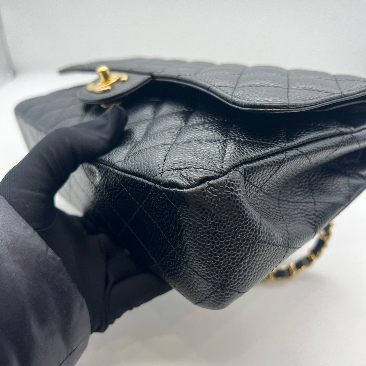 Pre-owned Certified Chanel Classic Flap CF Medium Black Caviar Leather Golden Hardware, 2018, w/ full set - Chanel card, box, dust bag