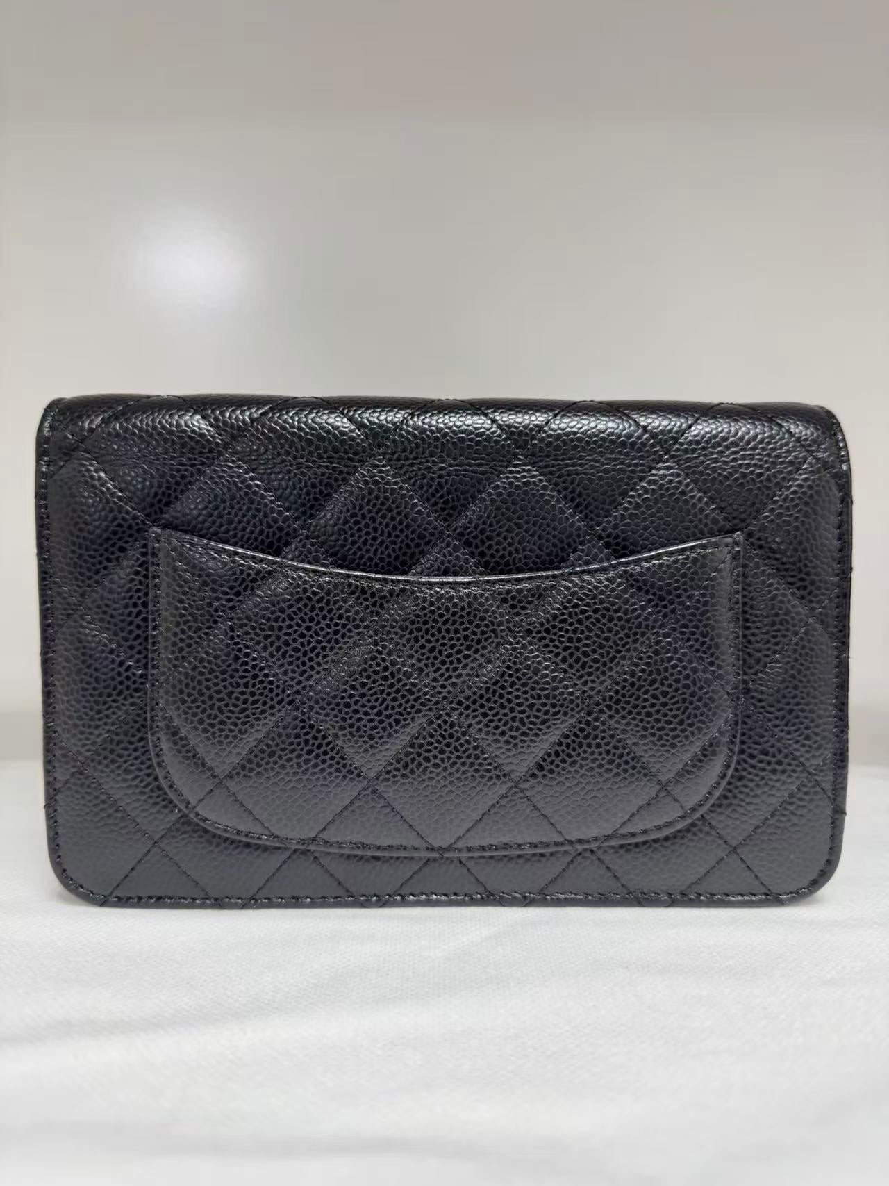 Pre-owned Certified Chanel Classic WOC Wallet on Chain Black Caviar Leather with Golden Hardware, mid2019, w/ full set