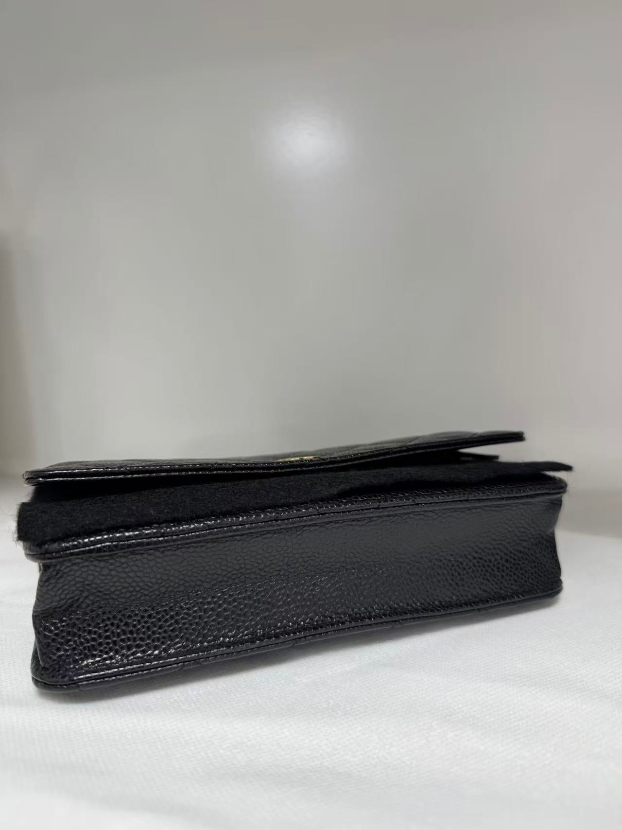 Pre-owned Certified Chanel Classic WOC Wallet on Chain Black Caviar Leather with Golden Hardware, mid2019, w/ full set