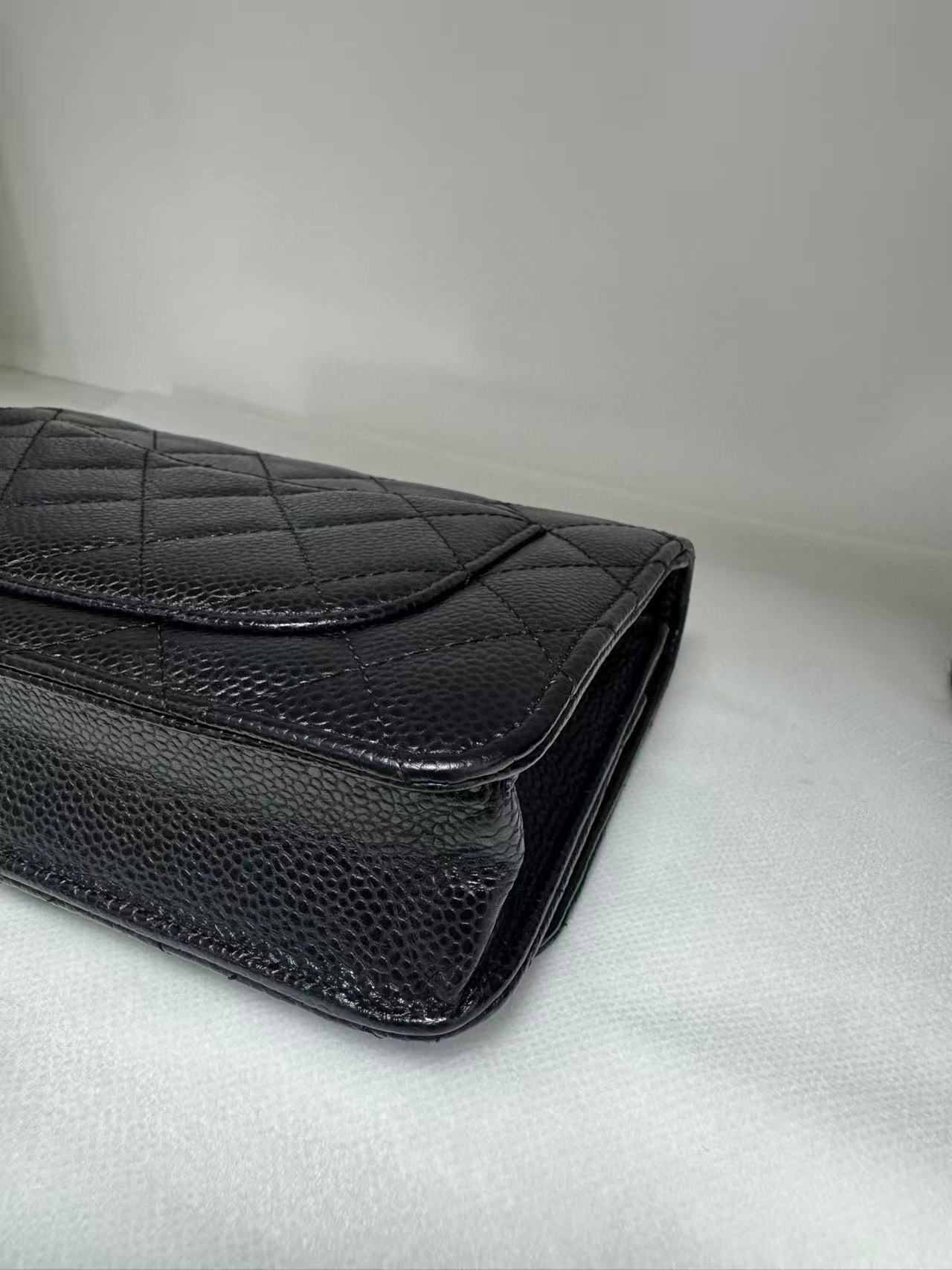 Pre-owned Certified Chanel Classic WOC Wallet on Chain Black Caviar Leather with Golden Hardware, mid2019, w/ full set