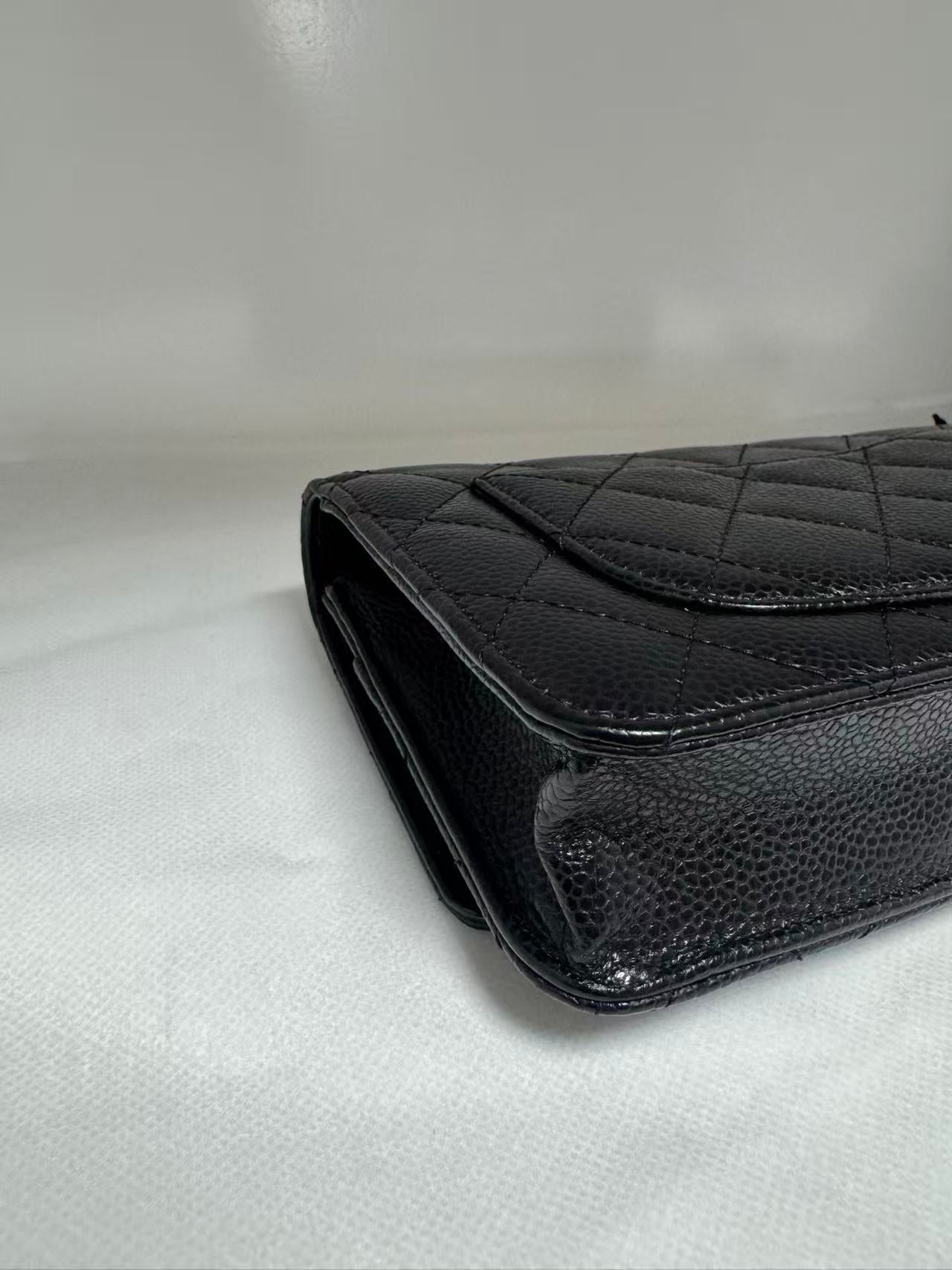 Pre-owned Certified Chanel Classic WOC Wallet on Chain Black Caviar Leather with Golden Hardware, mid2019, w/ full set