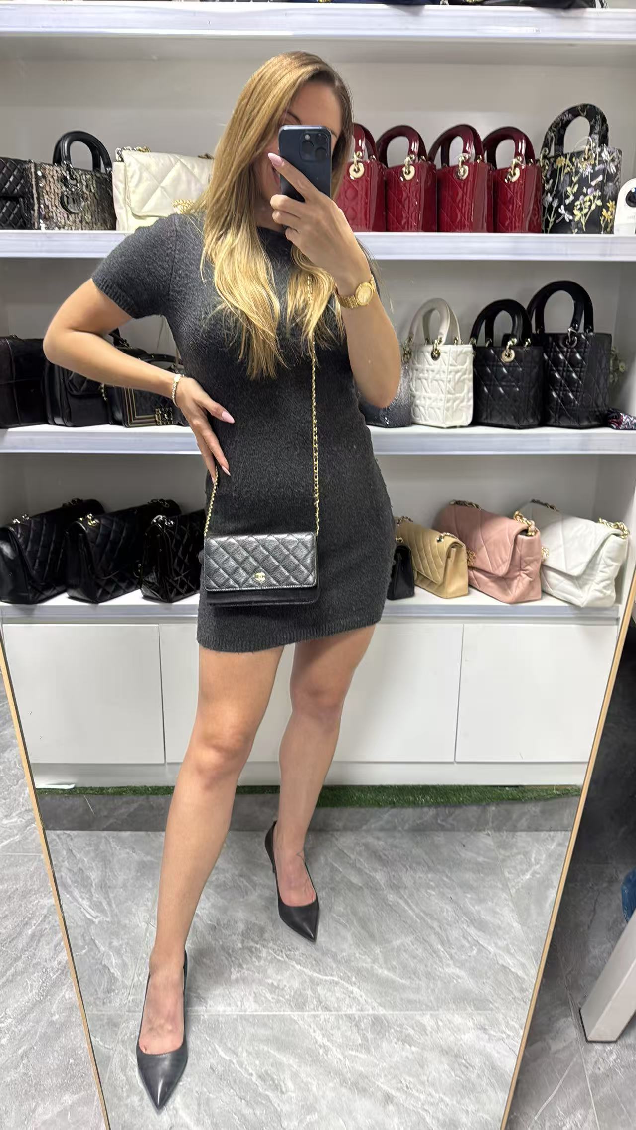 Pre-owned Certified Chanel Classic WOC Wallet on Chain Black Caviar Leather with Golden Hardware, mid2019, w/ full set