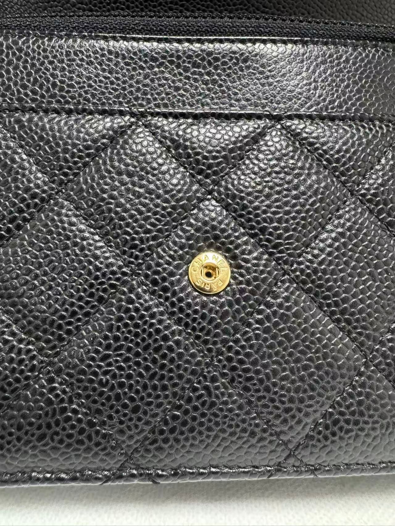 Pre-owned Certified Chanel Classic WOC Wallet on Chain Black Caviar Leather with Golden Hardware, mid2019, w/ full set