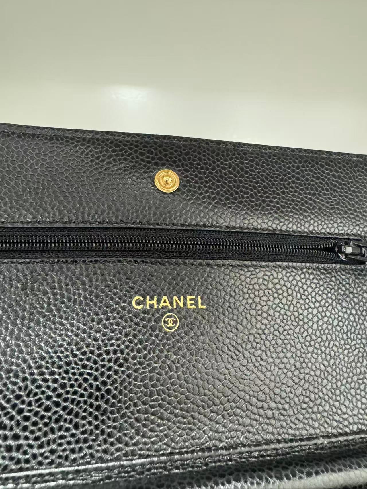 Pre-owned Certified Chanel Classic WOC Wallet on Chain Black Caviar Leather with Golden Hardware, mid2019, w/ full set