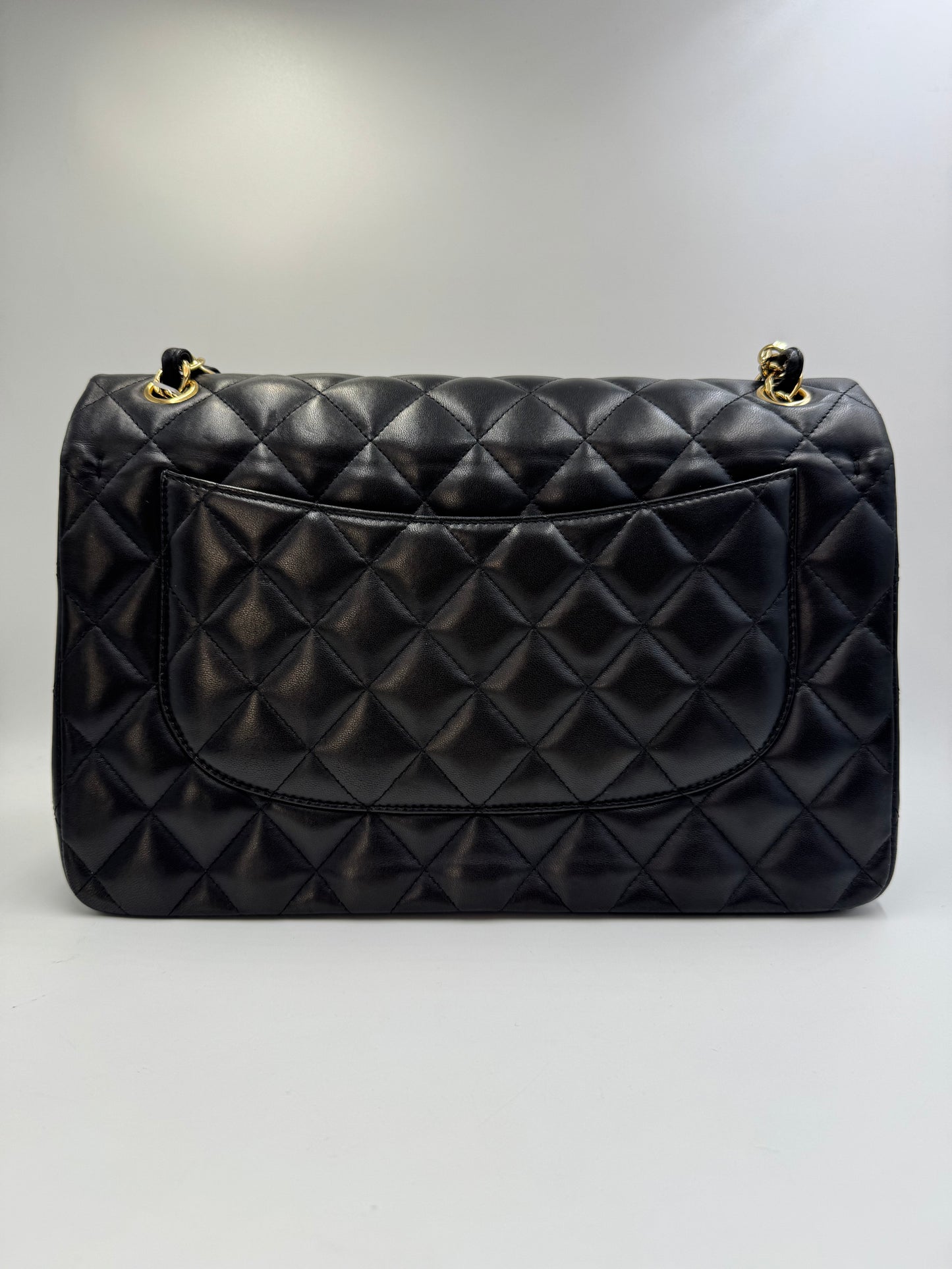 Pre-owned Certified Chanel Jumbo CF Double Flap in Black Lambskin with Golden Hardware, 2014, w/ Full Set