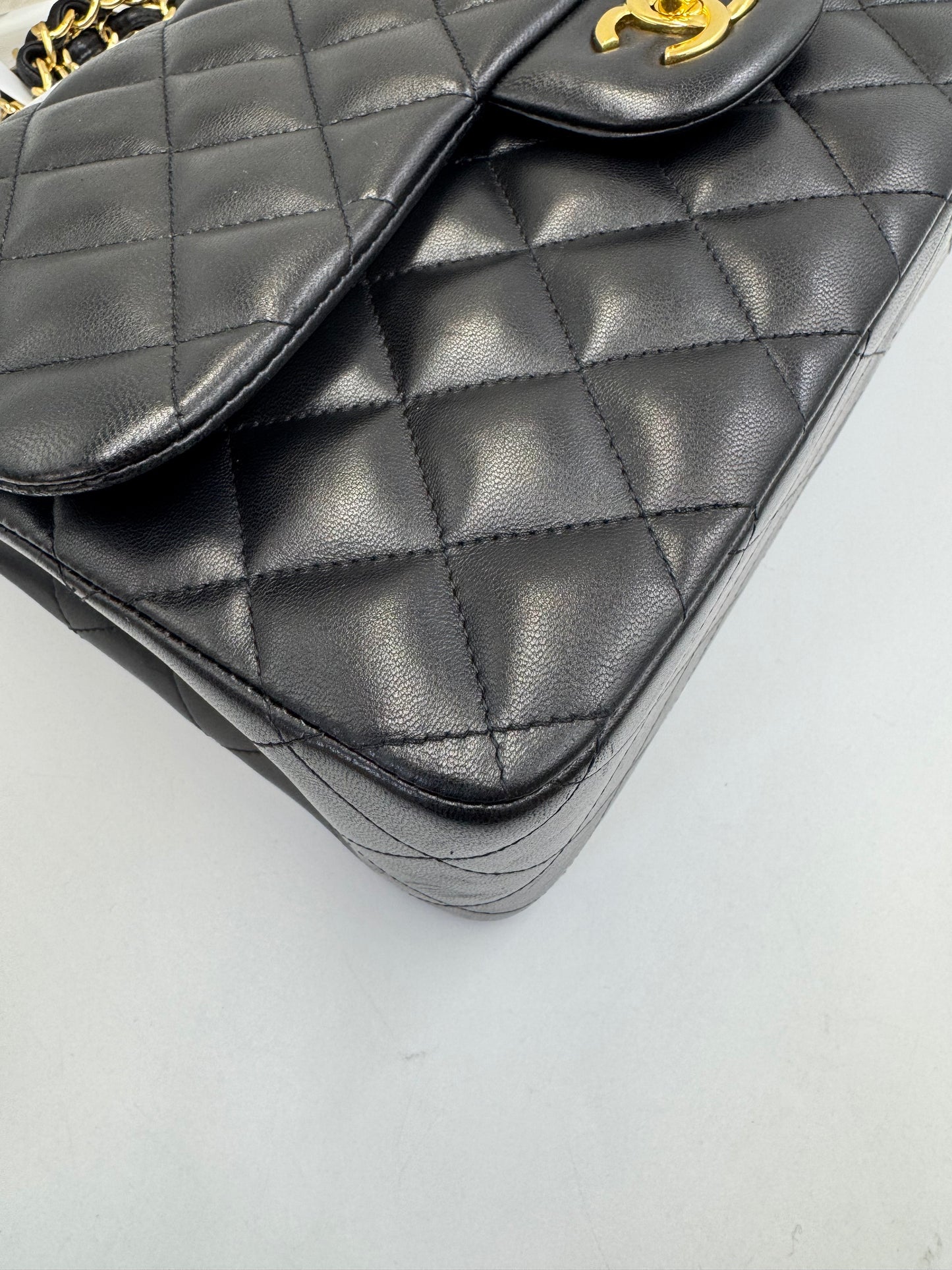 Pre-owned Certified Chanel Jumbo CF Double Flap in Black Lambskin with Golden Hardware, 2014, w/ Full Set