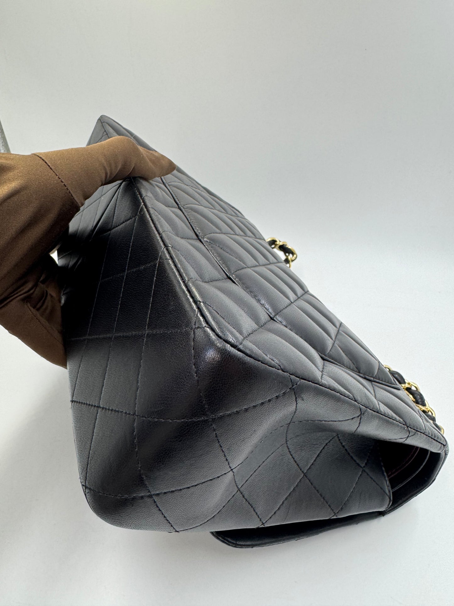 Pre-owned Certified Chanel Jumbo CF Double Flap in Black Lambskin with Golden Hardware, 2014, w/ Full Set