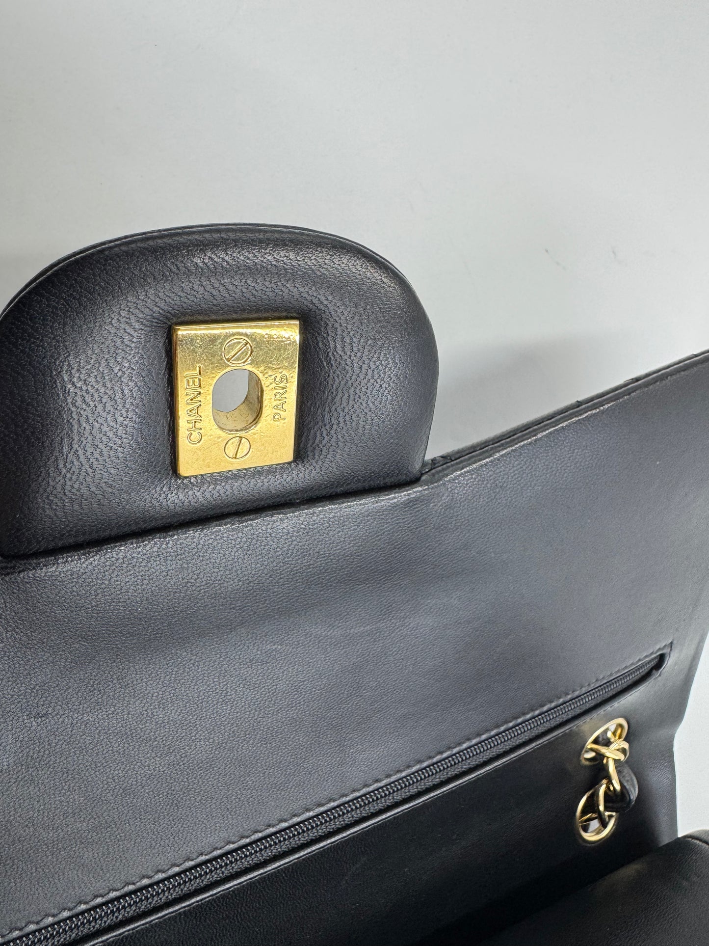 Pre-owned Certified Chanel Jumbo CF Double Flap in Black Lambskin with Golden Hardware, 2014, w/ Full Set