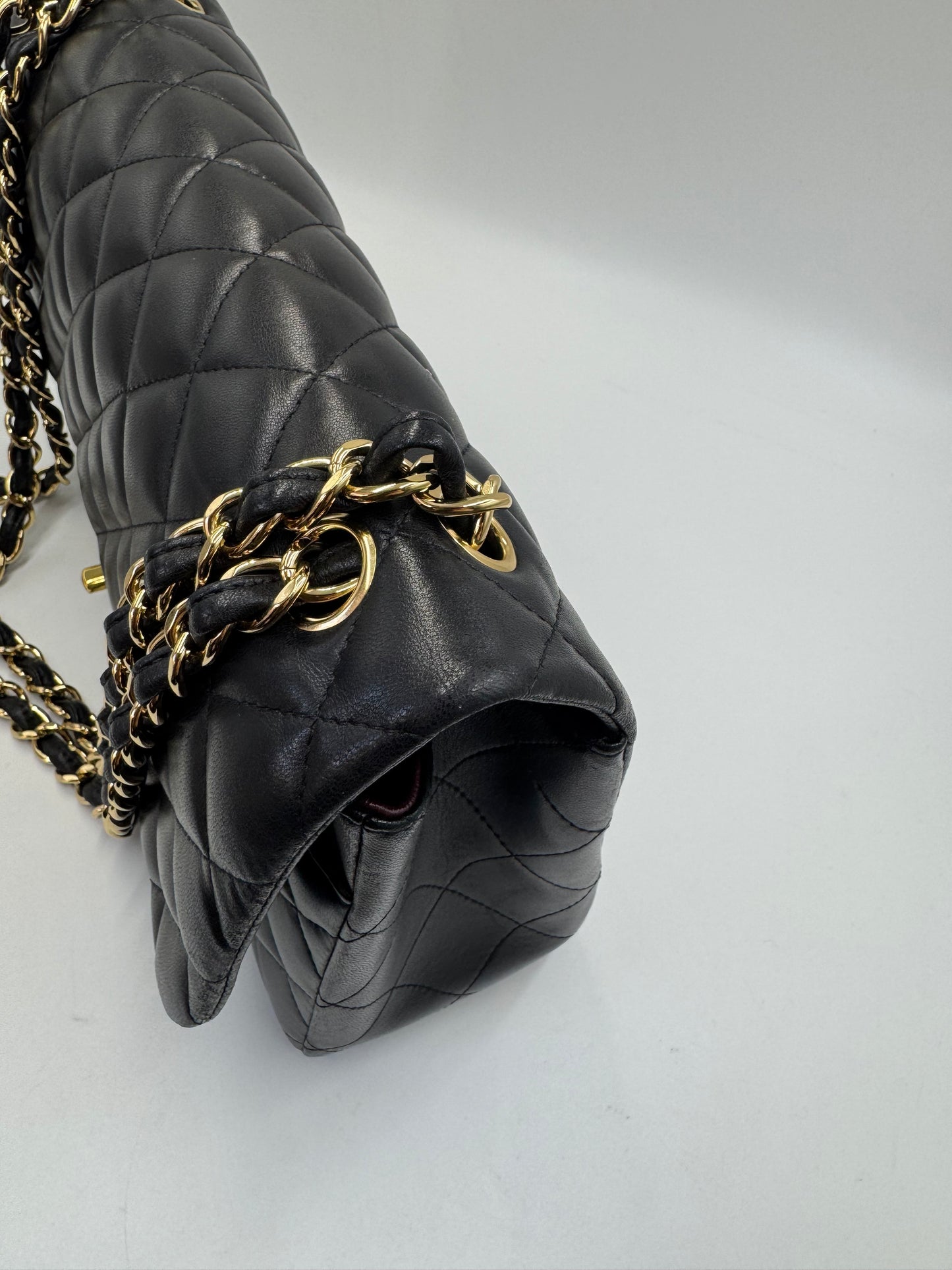 Pre-owned Certified Chanel Jumbo CF Double Flap in Black Lambskin with Golden Hardware, 2014, w/ Full Set