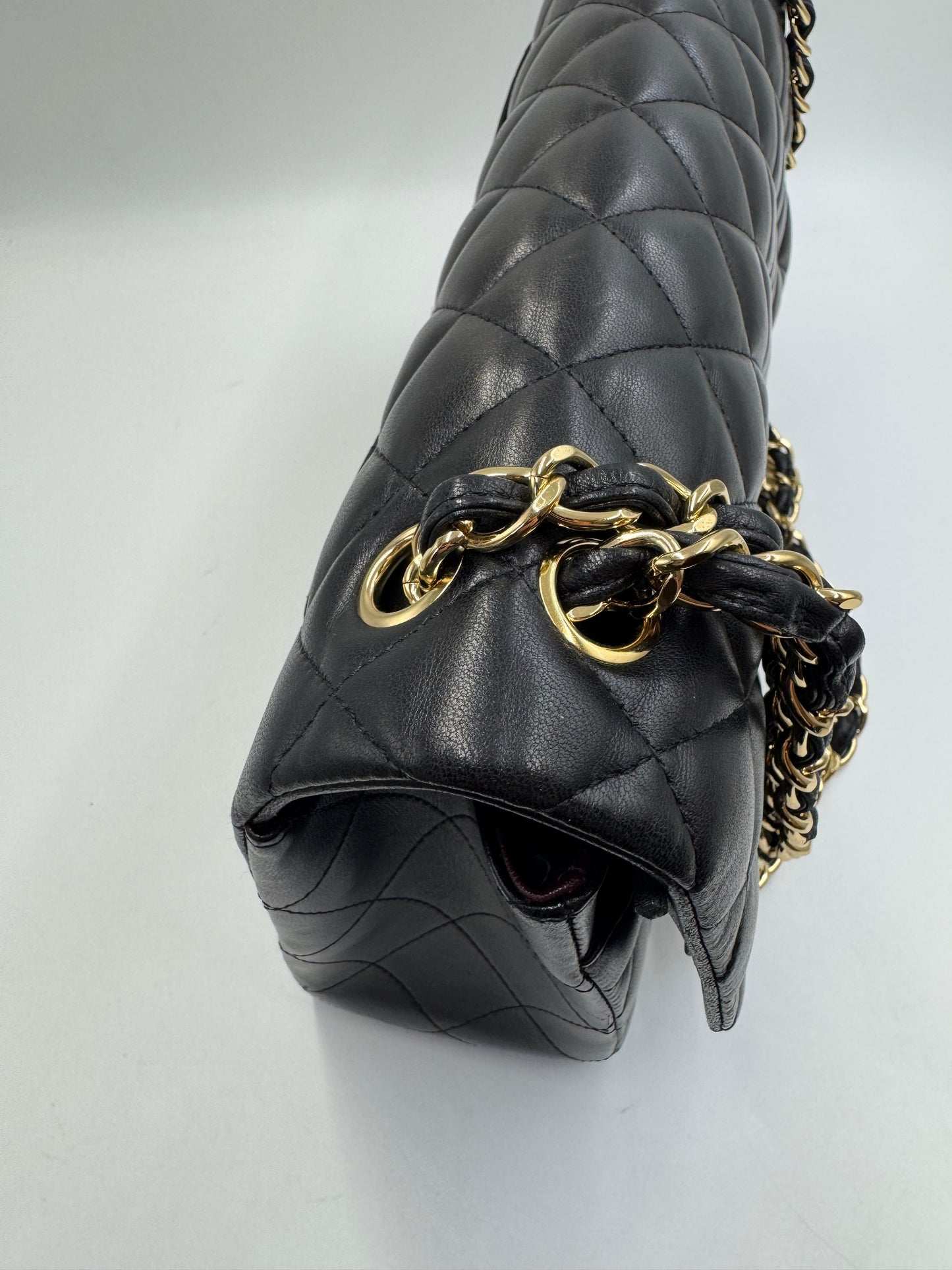 Pre-owned Certified Chanel Jumbo CF Double Flap in Black Lambskin with Golden Hardware, 2014, w/ Full Set