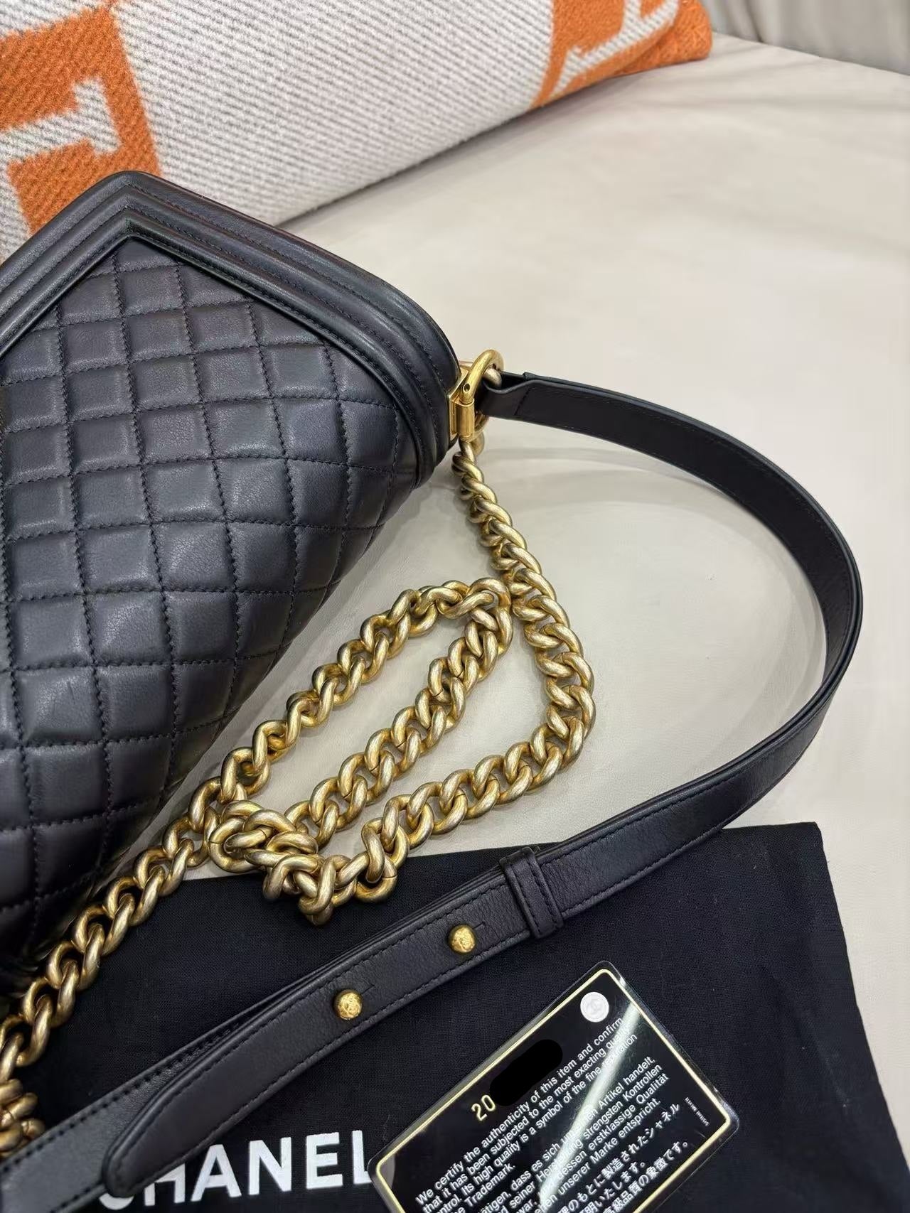 Pre-owned Certified Chanel Le Boy Bag Medium in Black Calfskin with Golden Hardware, 2014-2015