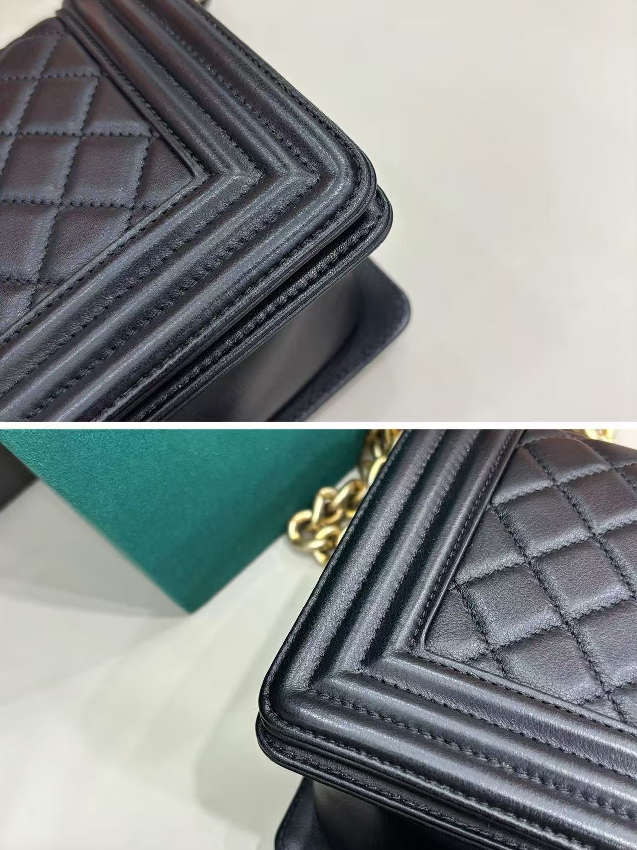 Pre-owned Certified Chanel Le Boy Bag Medium in Black Calfskin with Golden Hardware, 2014-2015