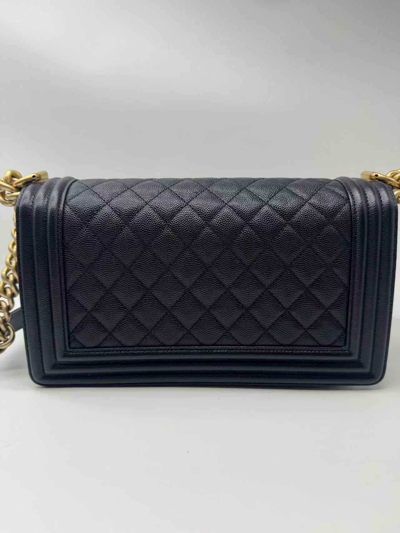 Pre-owned Certified Chanel Medium Boy Bag in Black Caviar Leather with Golden Hardware, 2020, w/ Full set