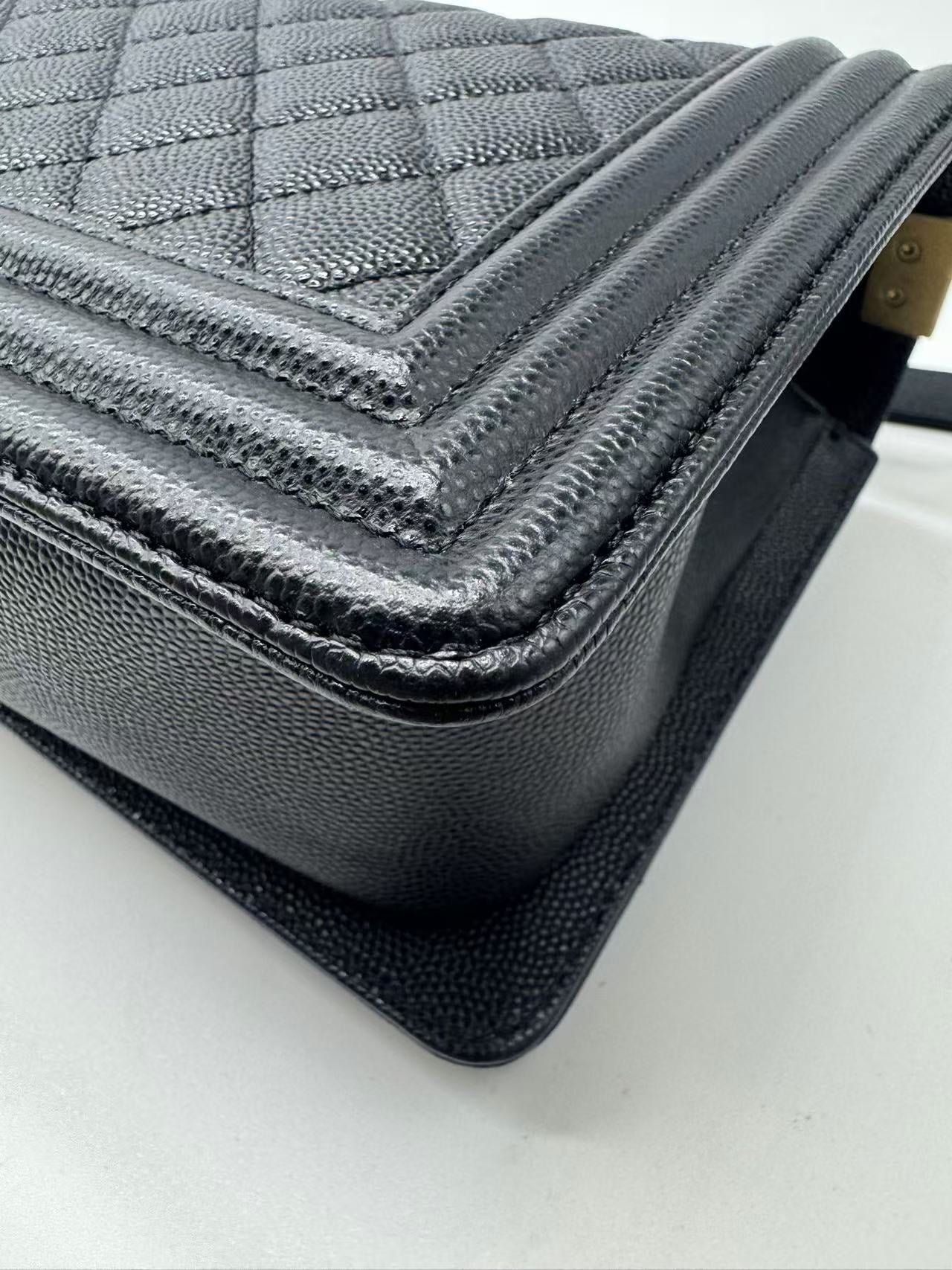 Pre-owned Certified Chanel Medium Boy Bag in Black Caviar Leather with Golden Hardware, 2020, w/ Full set