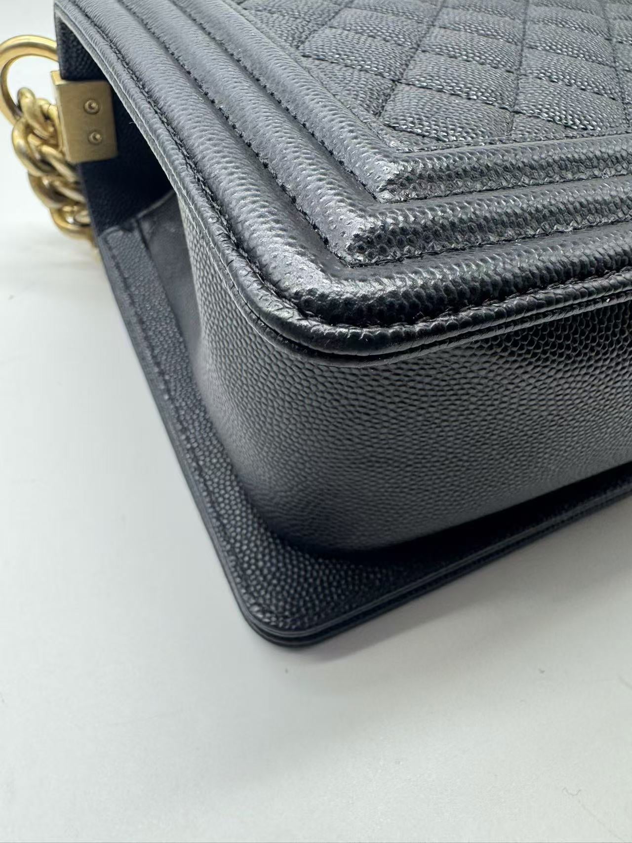 Pre-owned Certified Chanel Medium Boy Bag in Black Caviar Leather with Golden Hardware, 2020, w/ Full set