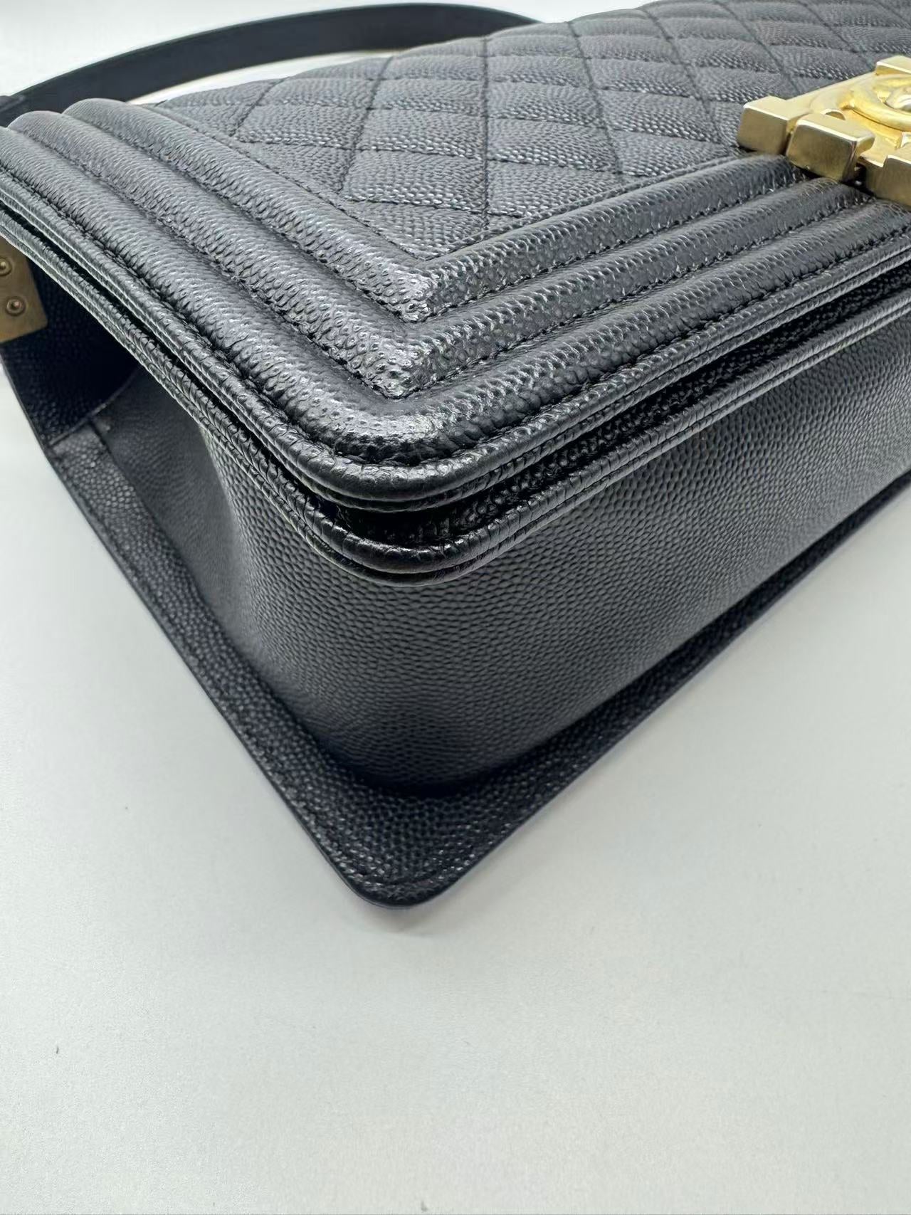 Pre-owned Certified Chanel Medium Boy Bag in Black Caviar Leather with Golden Hardware, 2020, w/ Full set
