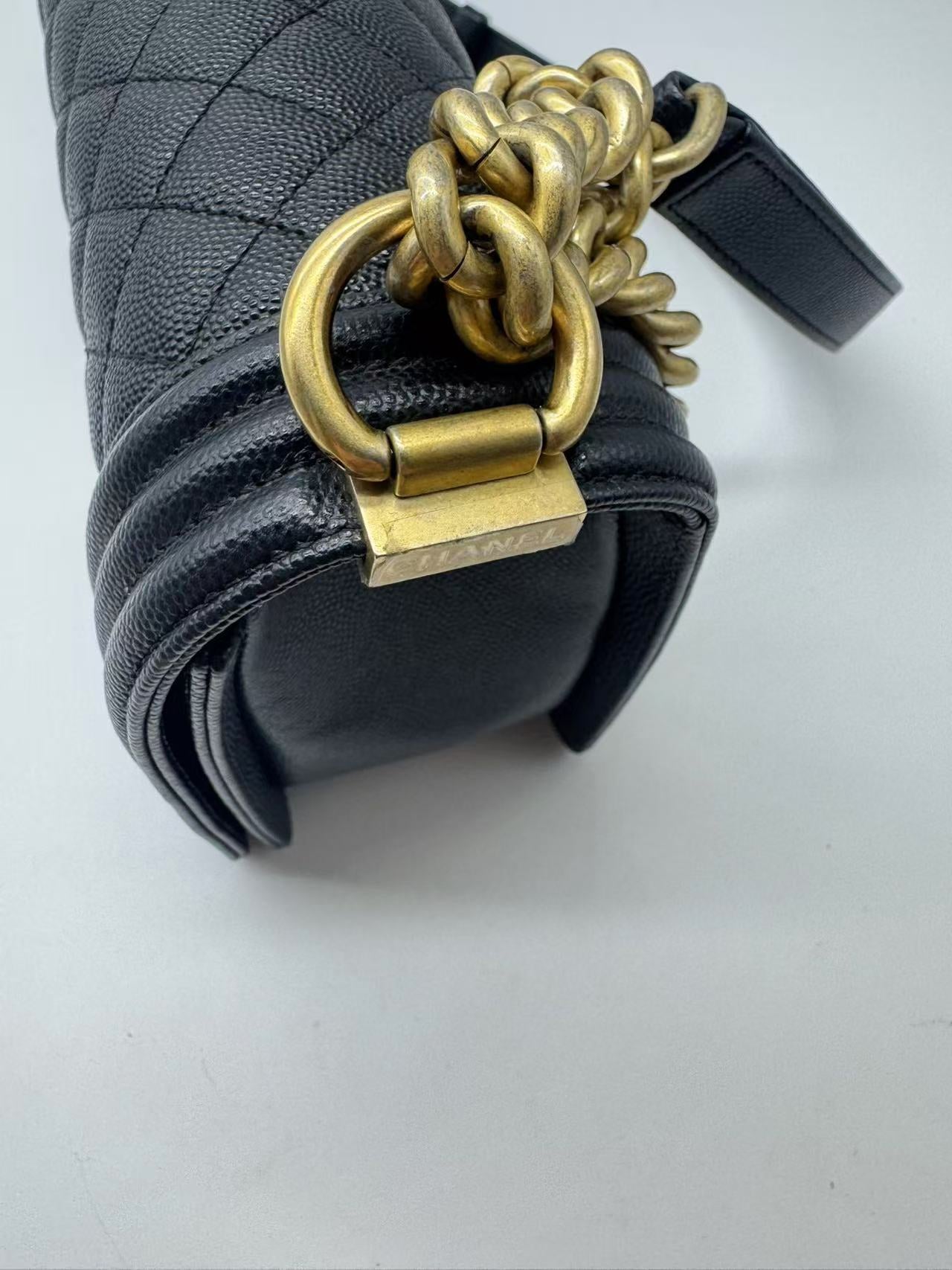Pre-owned Certified Chanel Medium Boy Bag in Black Caviar Leather with Golden Hardware, 2020, w/ Full set