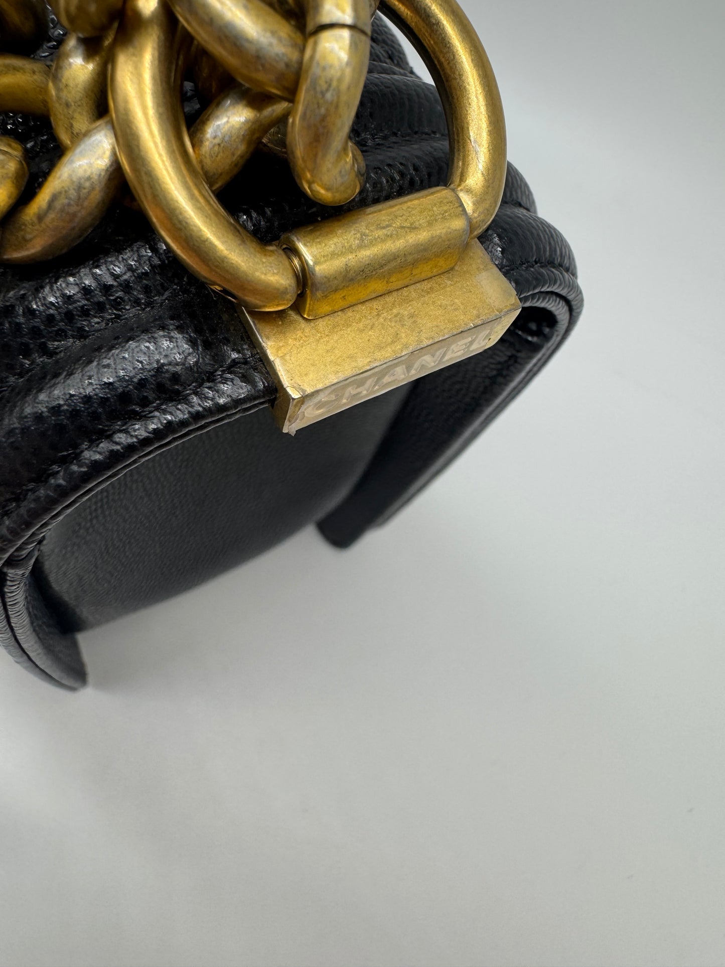 Pre-owned Certified Chanel Medium Boy Bag in Black Caviar Leather with Golden Hardware, 2020, w/ Full set