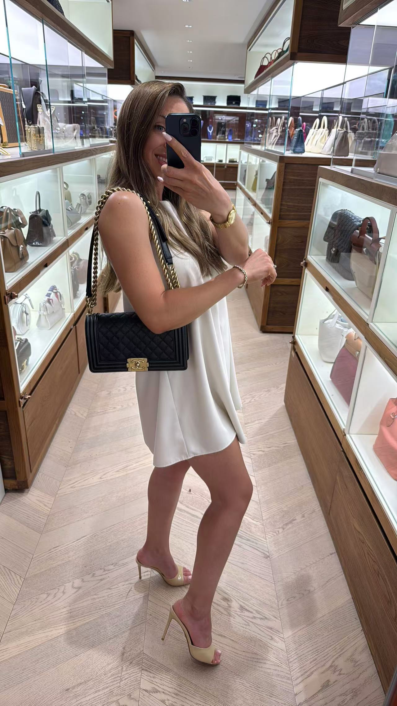 Pre-owned Certified Chanel Medium Boy Bag in Black Caviar Leather with Golden Hardware, 2020, w/ Full set