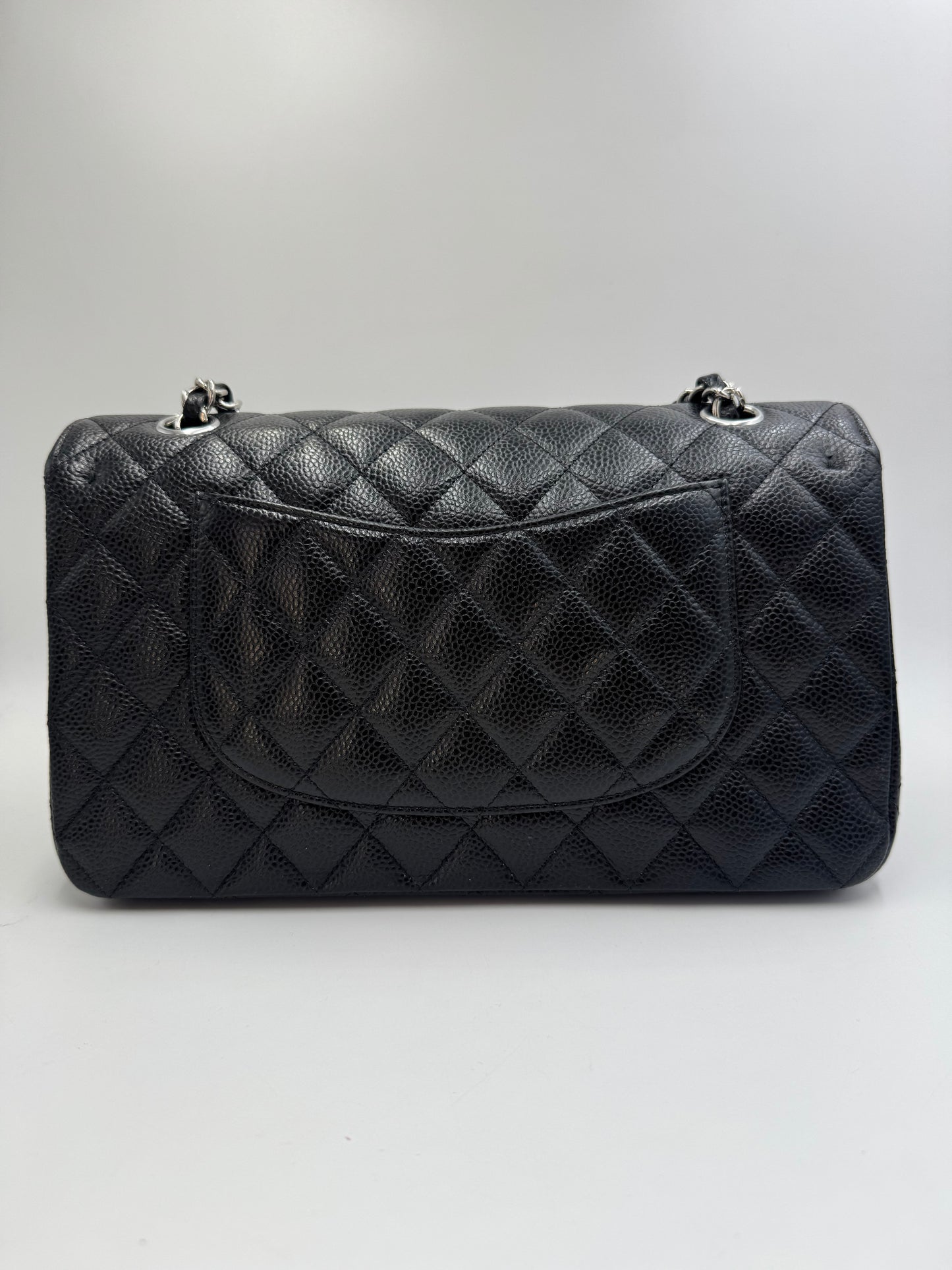 Pre-owned Certified Chanel Medium CF Double Classic Flap in Black Caviar Leather with Silver Hardware, 2020, w/ Full Set