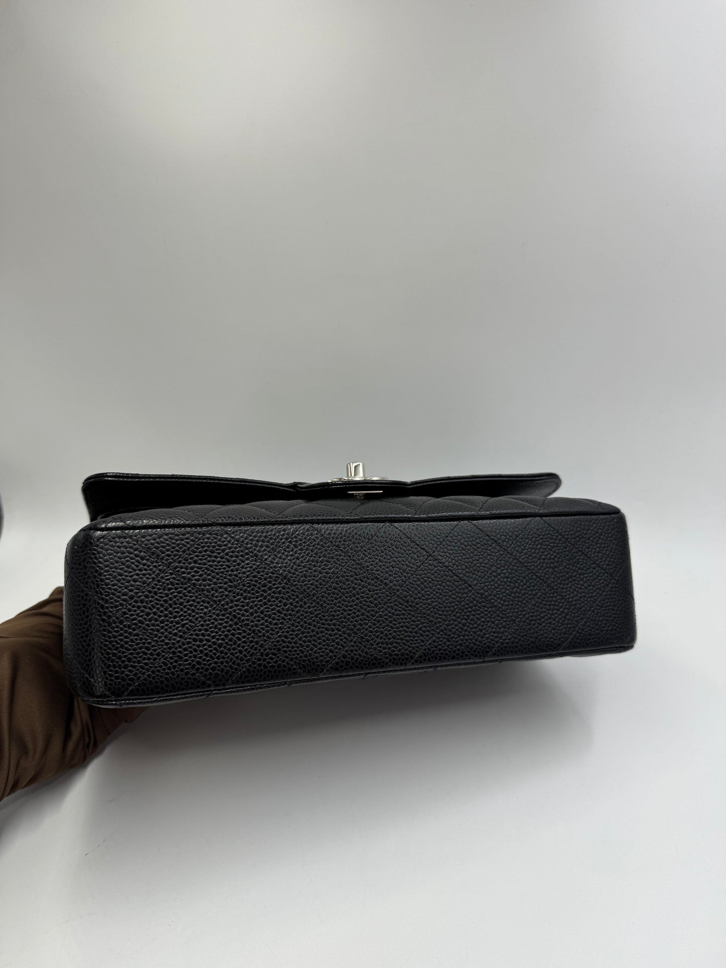 Pre-owned Certified Chanel Medium CF Double Classic Flap in Black Caviar Leather with Silver Hardware, 2020, w/ Full Set