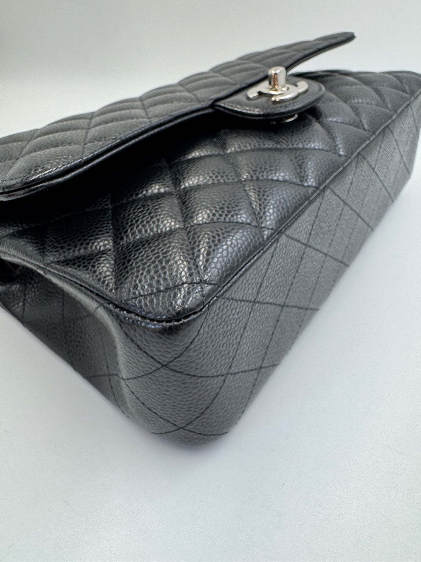 Pre-owned Certified Chanel Medium CF Double Classic Flap in Black Caviar Leather with Silver Hardware, 2020, w/ Full Set