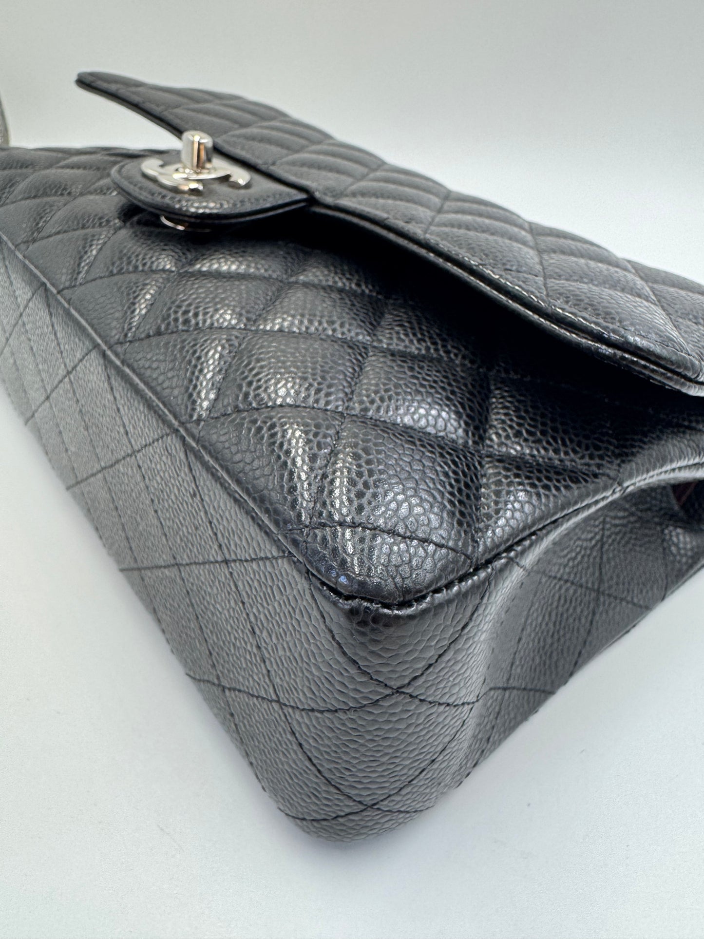 Pre-owned Certified Chanel Medium CF Double Classic Flap in Black Caviar Leather with Silver Hardware, 2020, w/ Full Set