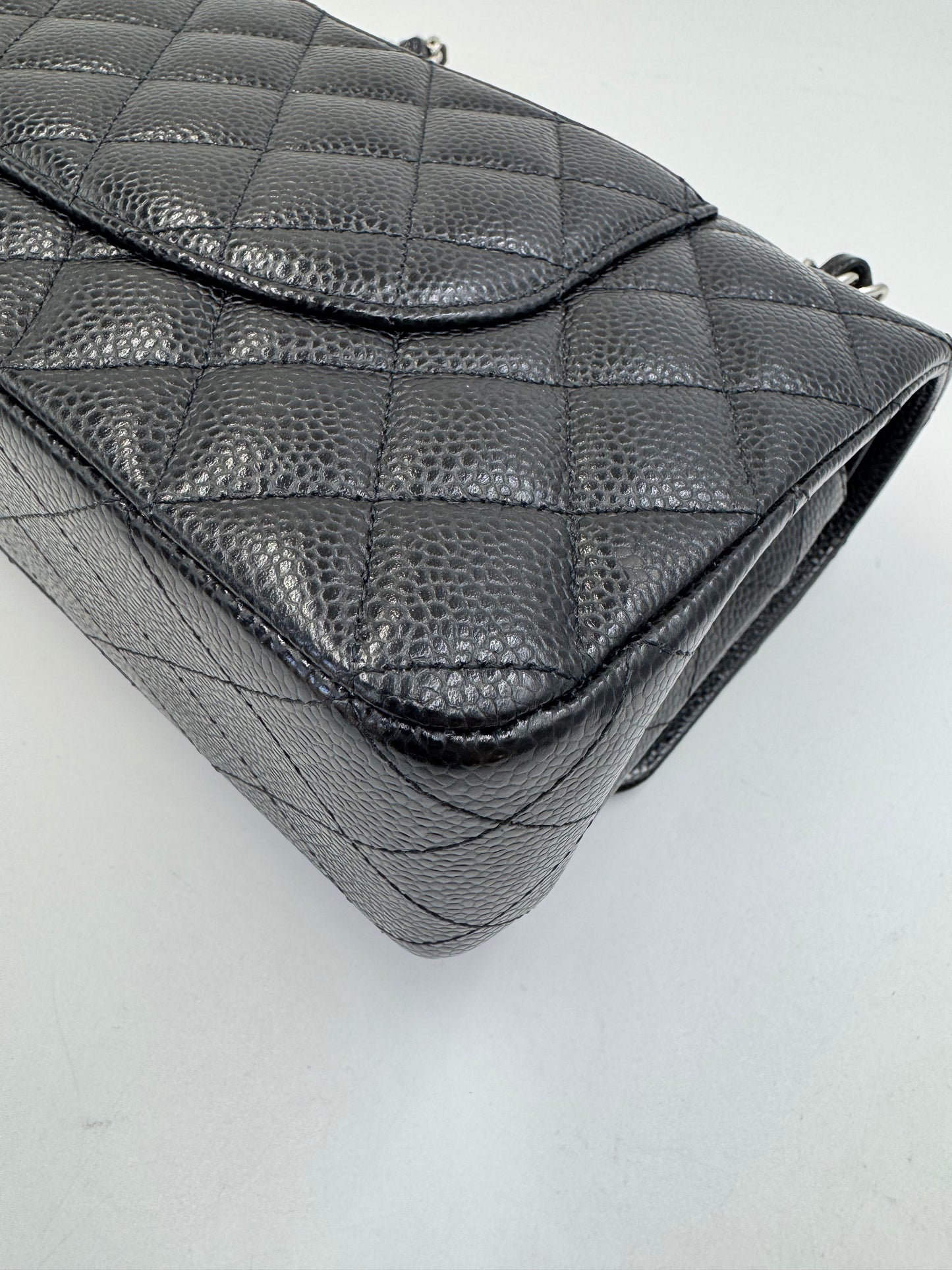 Pre-owned Certified Chanel Medium CF Double Classic Flap in Black Caviar Leather with Silver Hardware, 2020, w/ Full Set