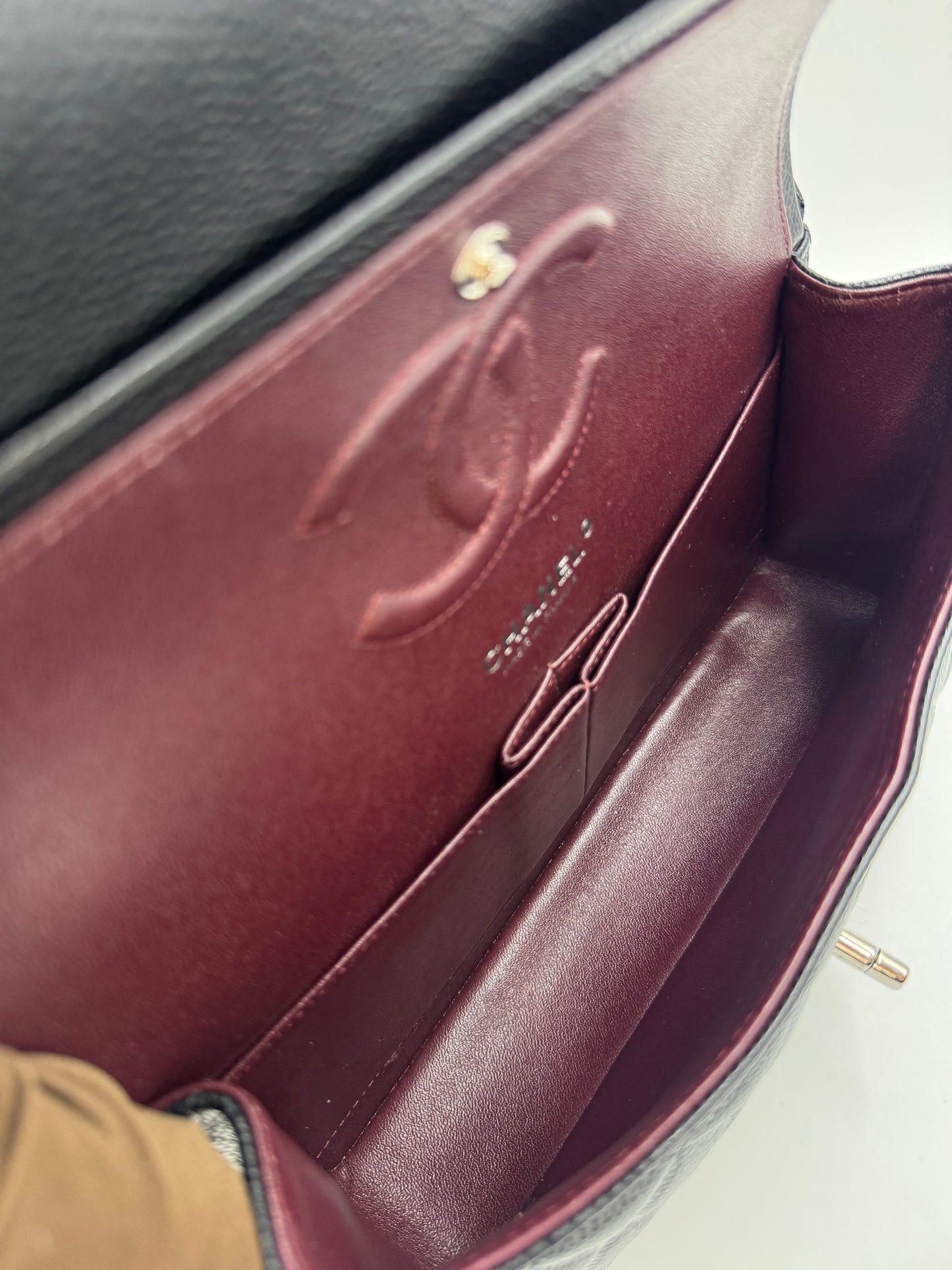 Pre-owned Certified Chanel Medium CF Double Classic Flap in Black Caviar Leather with Silver Hardware, 2020, w/ Full Set