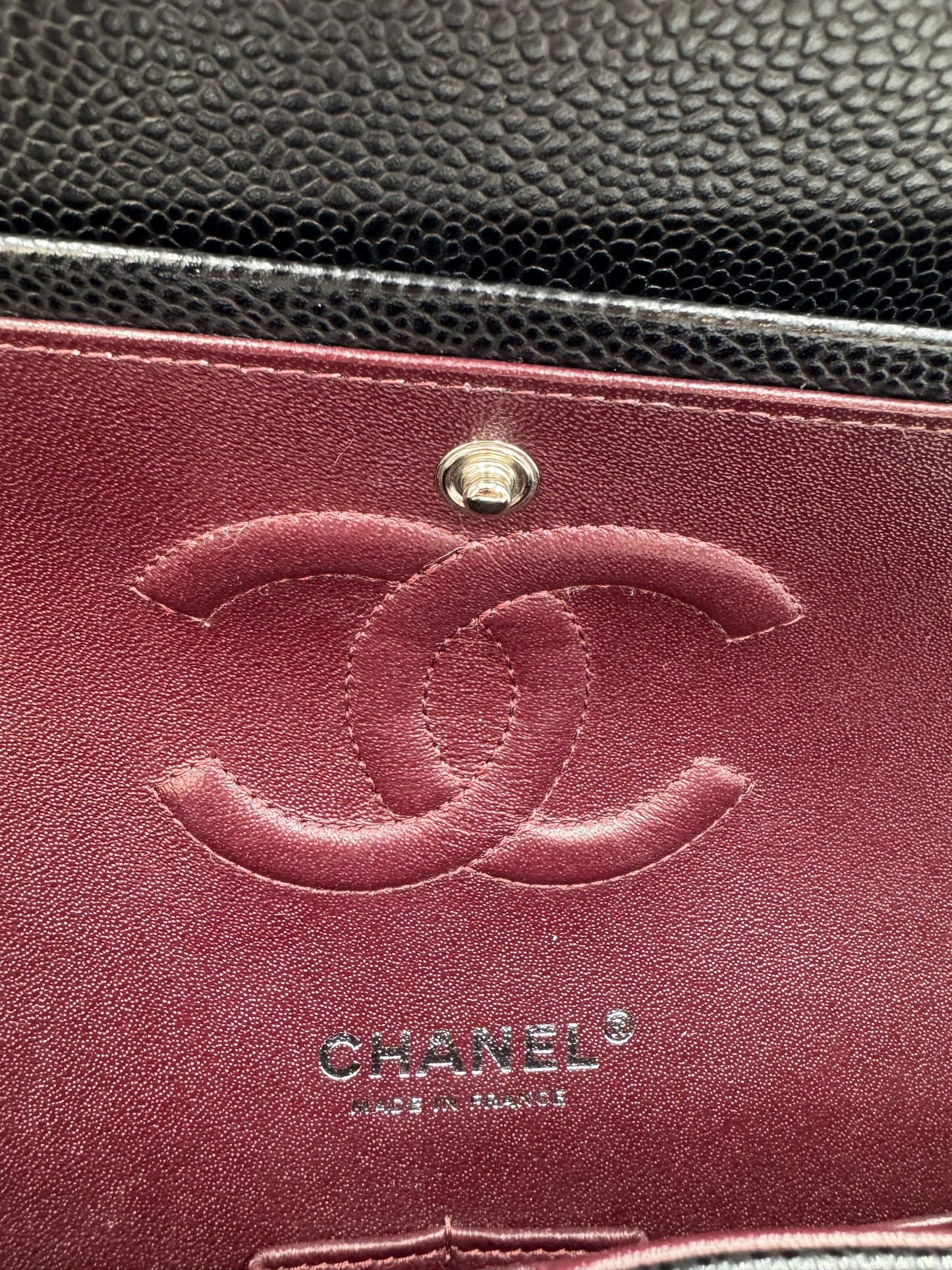 Pre-owned Certified Chanel Medium CF Double Classic Flap in Black Caviar Leather with Silver Hardware, 2020, w/ Full Set