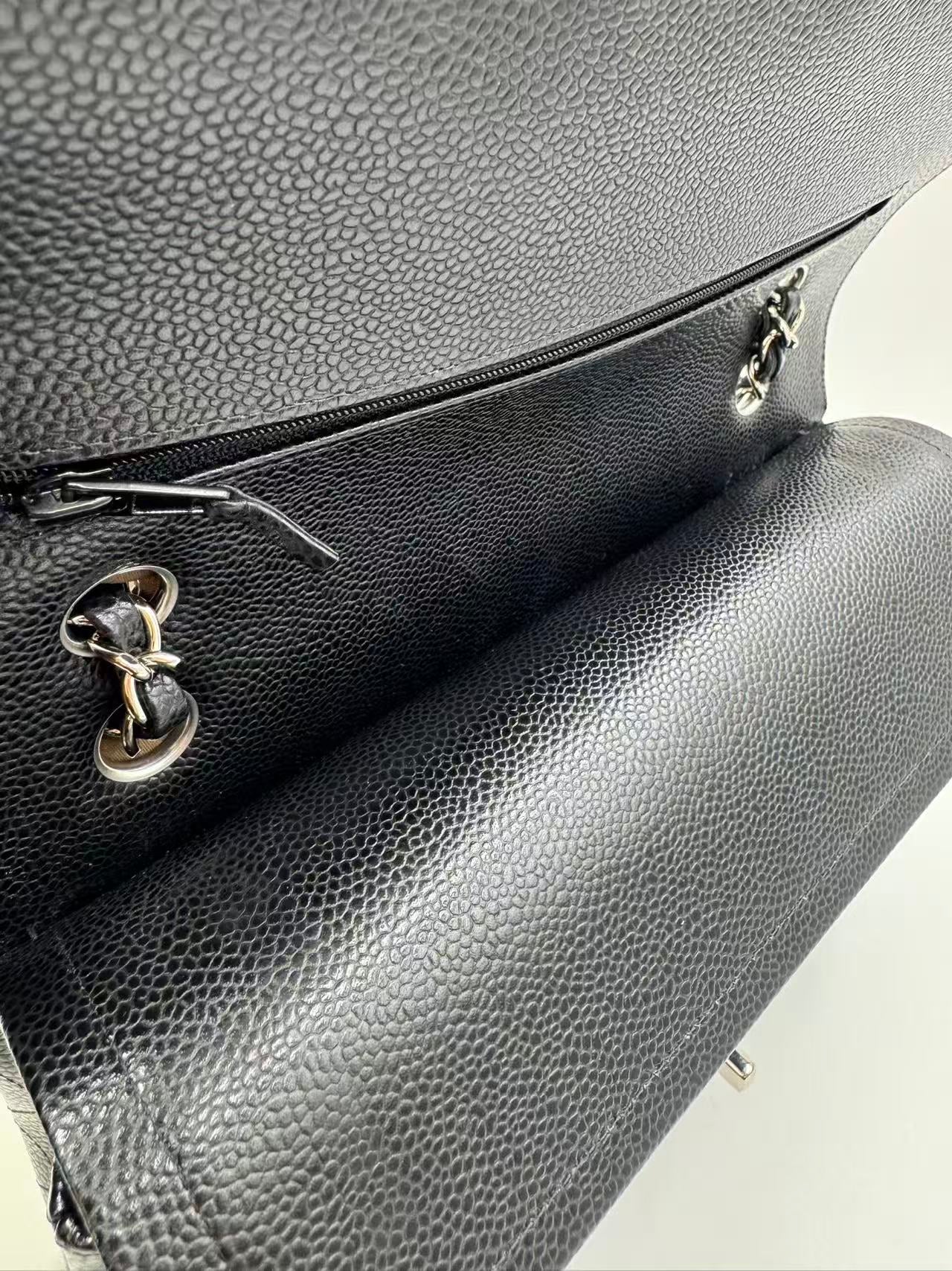 Pre-owned Certified Chanel Medium CF Double Classic Flap in Black Caviar Leather with Silver Hardware, 2020, w/ Full Set