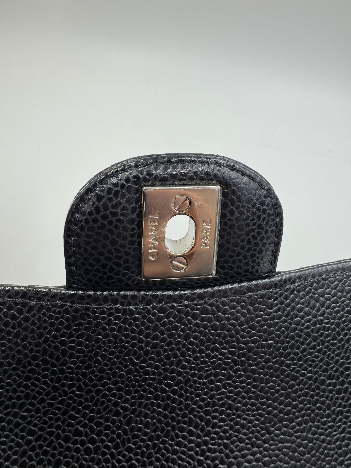 Pre-owned Certified Chanel Medium CF Double Classic Flap in Black Caviar Leather with Silver Hardware, 2020, w/ Full Set