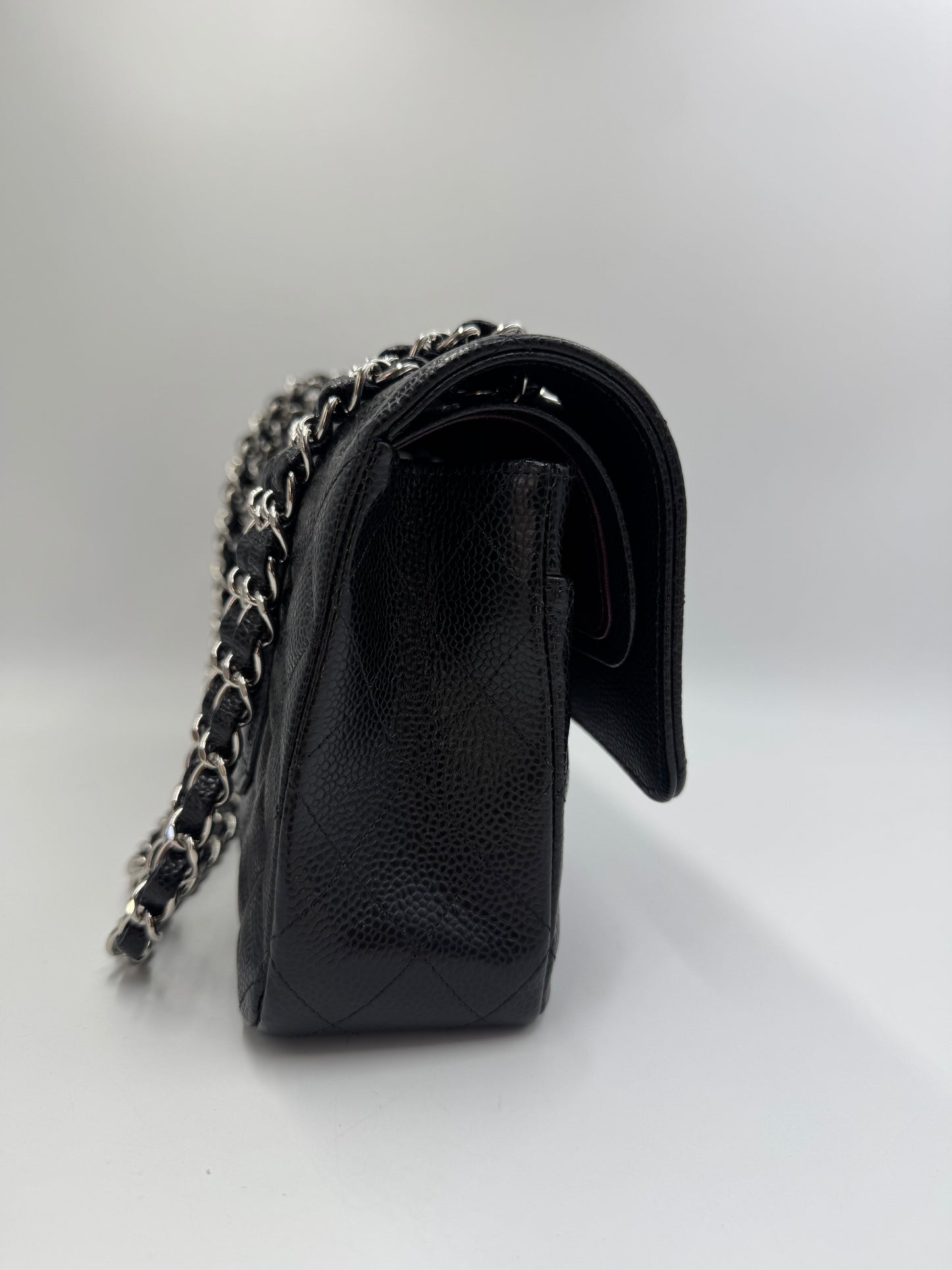 Pre-owned Certified Chanel Medium CF Double Classic Flap in Black Caviar Leather with Silver Hardware, 2020, w/ Full Set