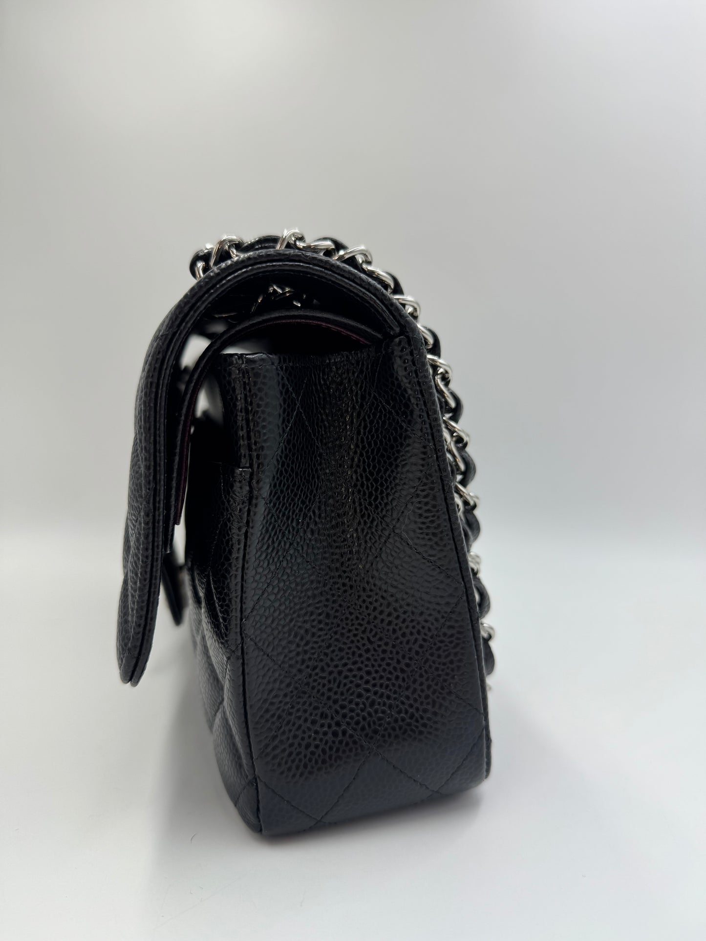 Pre-owned Certified Chanel Medium CF Double Classic Flap in Black Caviar Leather with Silver Hardware, 2020, w/ Full Set