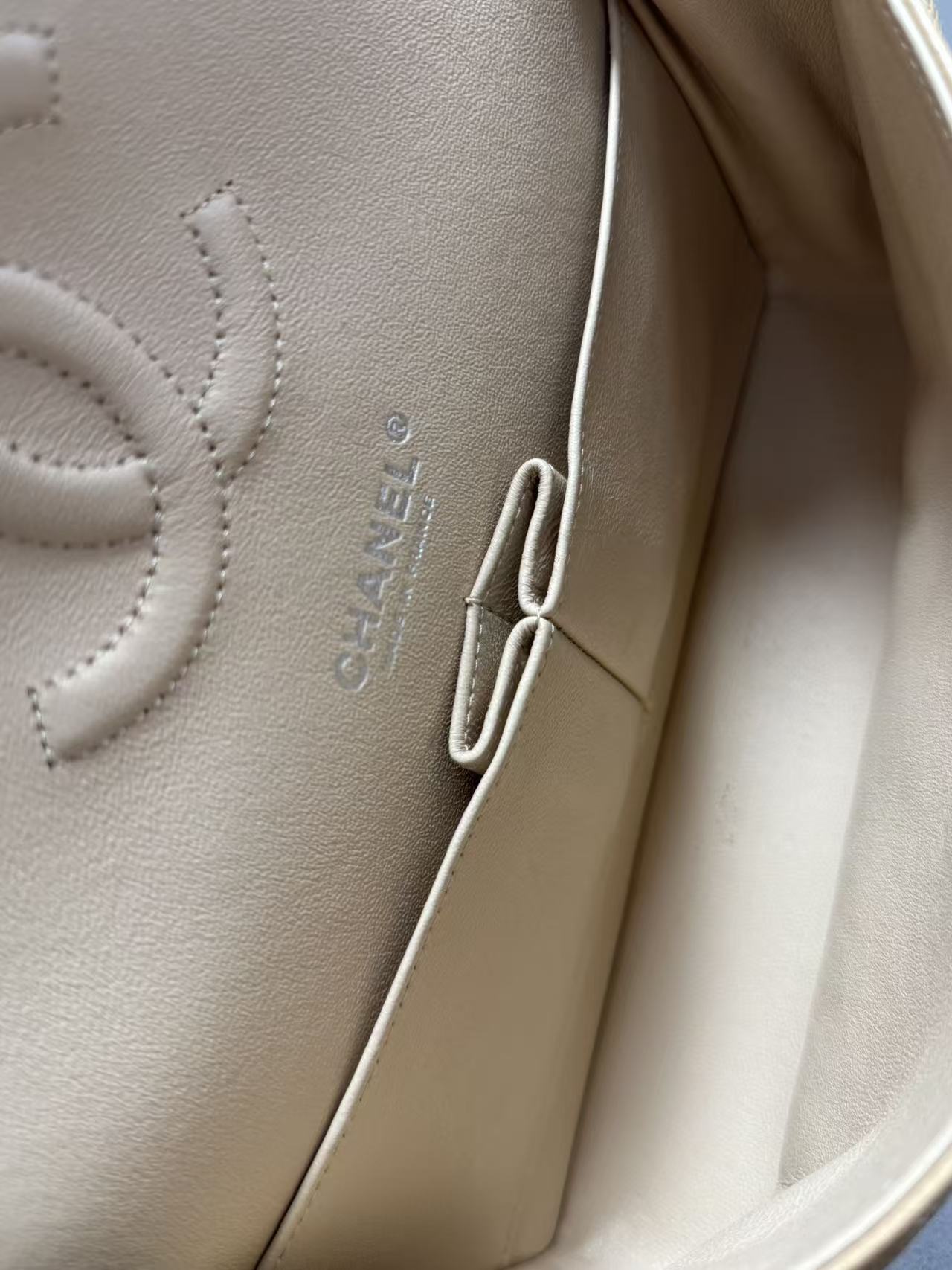 Pre-owned Certified Chanel Medium CF Double Flap Beige Caviar Leather with Silver Hardware, 2018, w/ full set