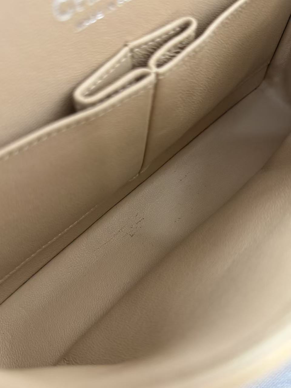 Pre-owned Certified Chanel Medium CF Double Flap Beige Caviar Leather with Silver Hardware, 2018, w/ full set