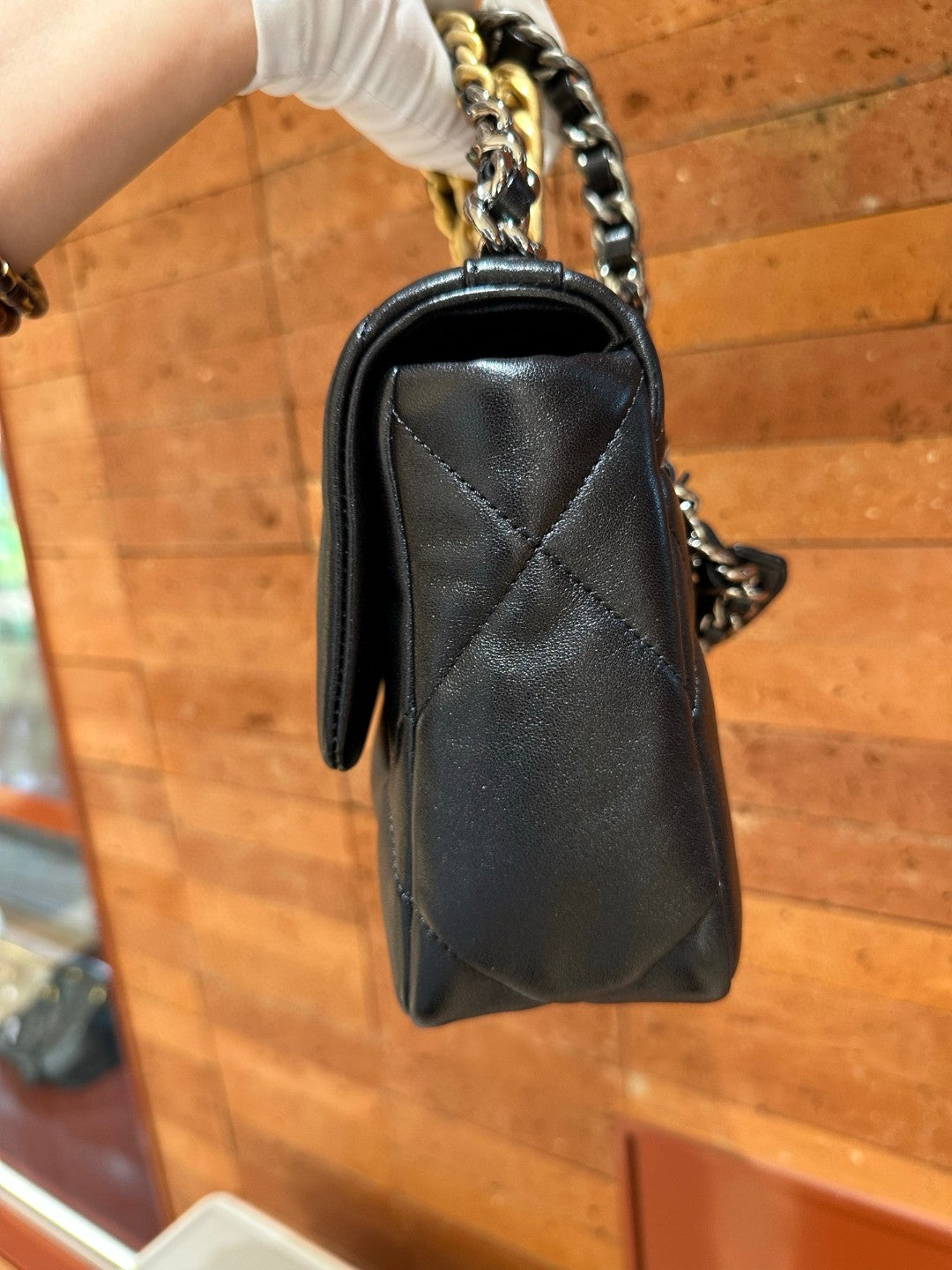 Pre-owned Certified Chanel Small 19Bag Black Lambskin Golden hardware, microchipped, w/ Full set - box, dust bag
