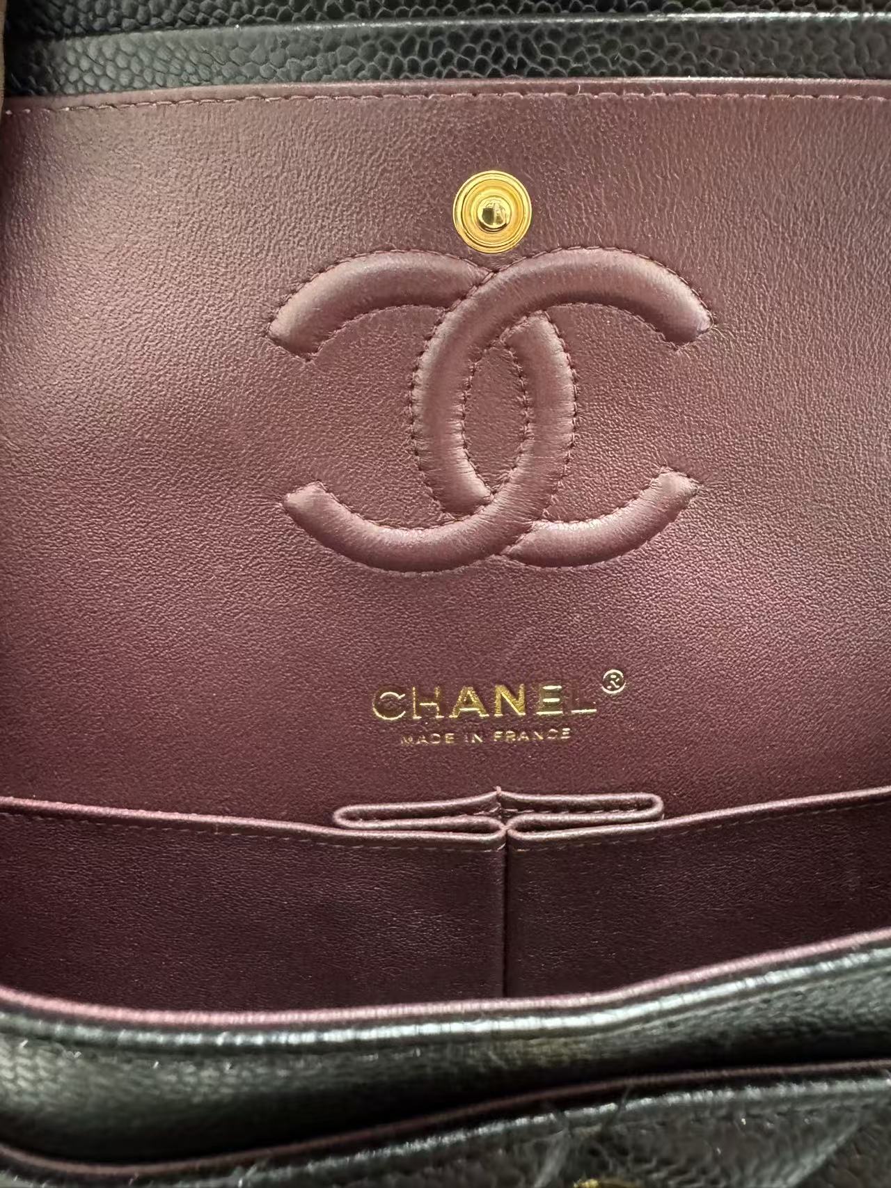 Pre-owned Certified Chanel Small CF Classic Double Flap Black Caviar Leather with Golden Hardware, 2022 Microchipped, w/ full set