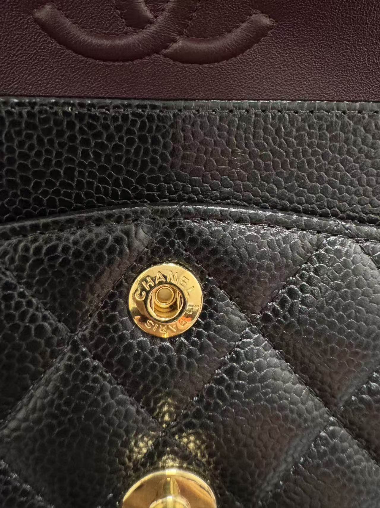 Pre-owned Certified Chanel Small CF Classic Double Flap Black Caviar Leather with Golden Hardware, 2022 Microchipped, w/ full set