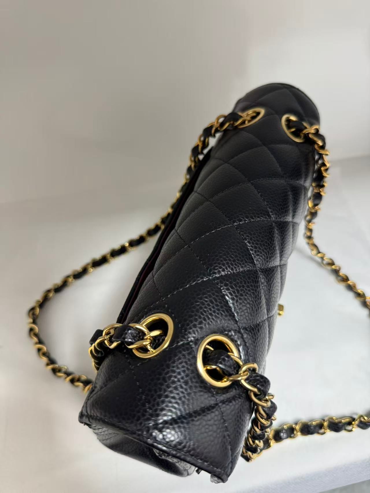 Pre-owned Certified Chanel Small CF Classic Double Flap Black Caviar Leather with Golden Hardware, 2022 Microchipped, w/ full set